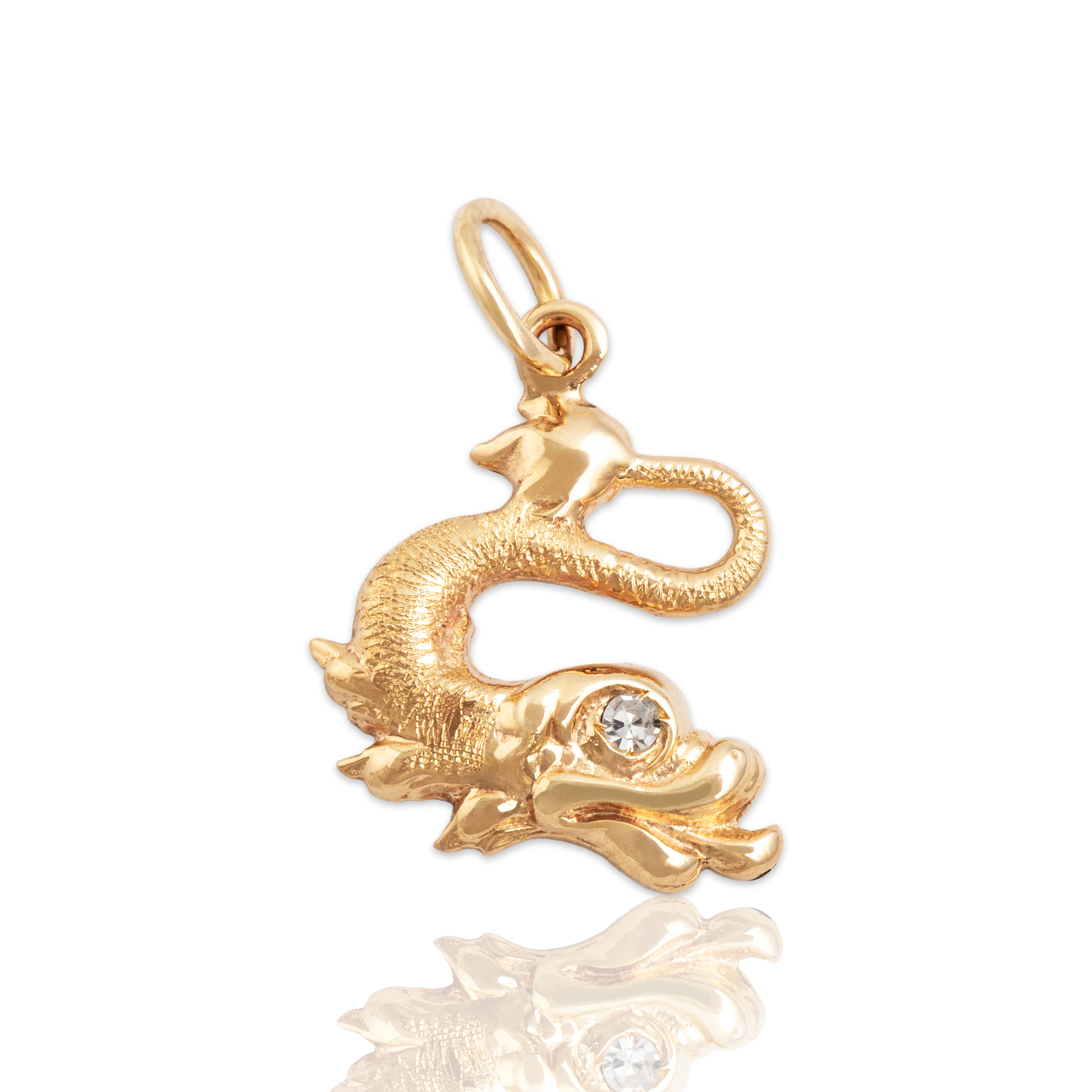 Vintage 14k Yellow Gold Diamond Wonderful Textured Sea Creature Charm / Pendant - Close-up view