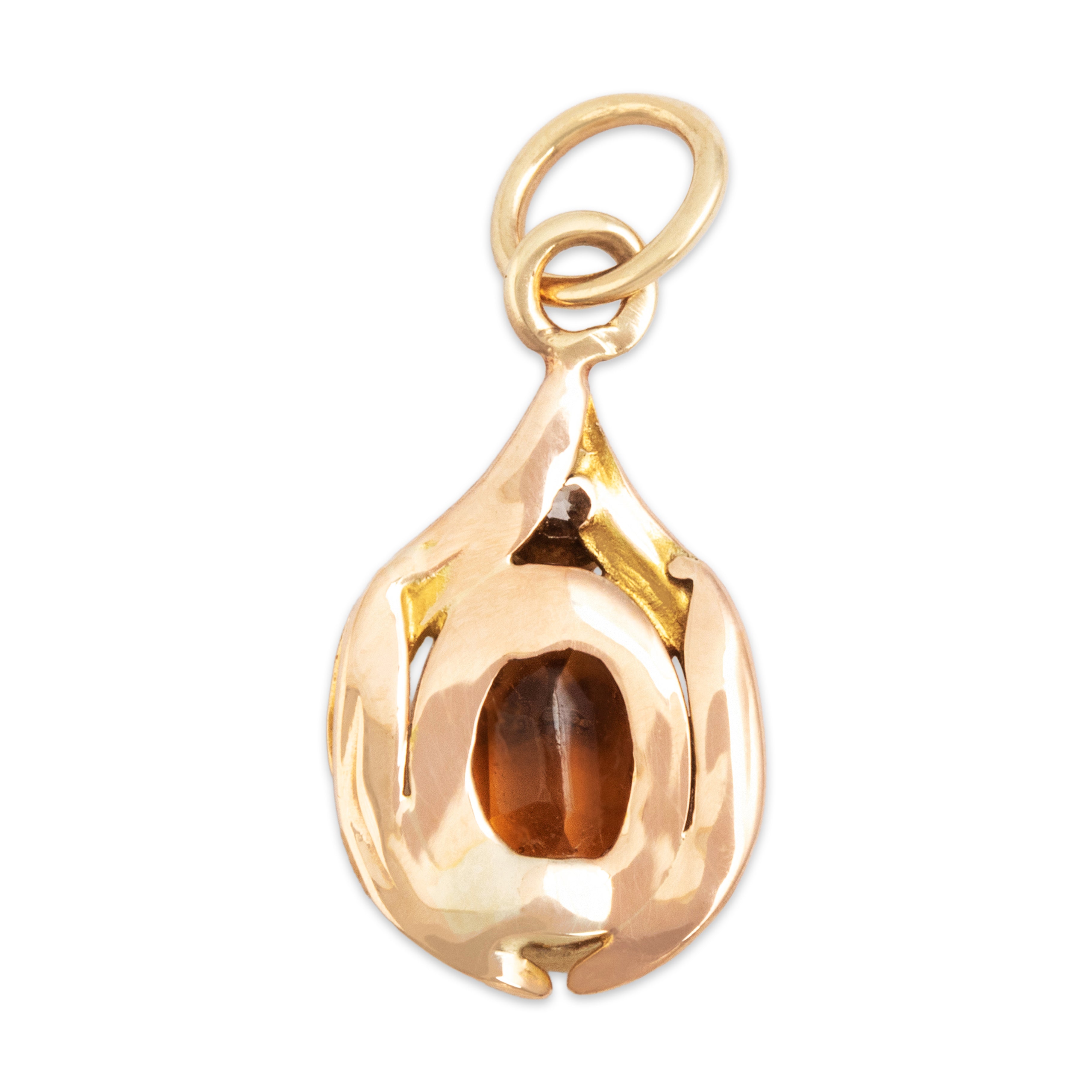 Antique 14k Yellow & Rosy Yellow Gold Glass Old Mine Diamond Duo Charm / Pendant - Back view