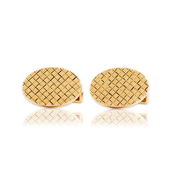 Vintage Tiffany & Co. 18k Yellow Gold Heavy Basket-Weave Oval Cufflinks