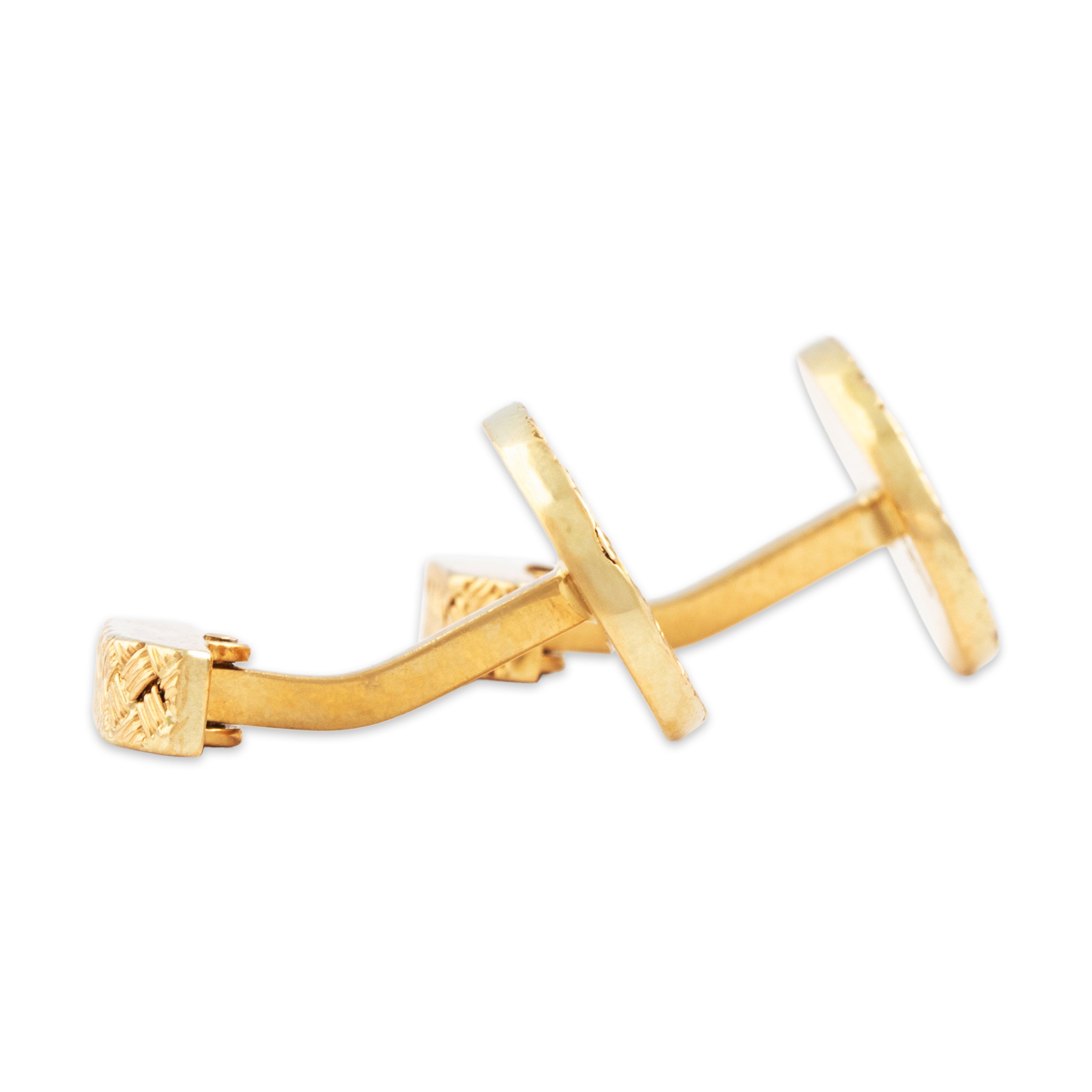 Vintage Tiffany & Co. 18k Yellow Gold Heavy Basket-Weave Oval Cufflinks - Side view