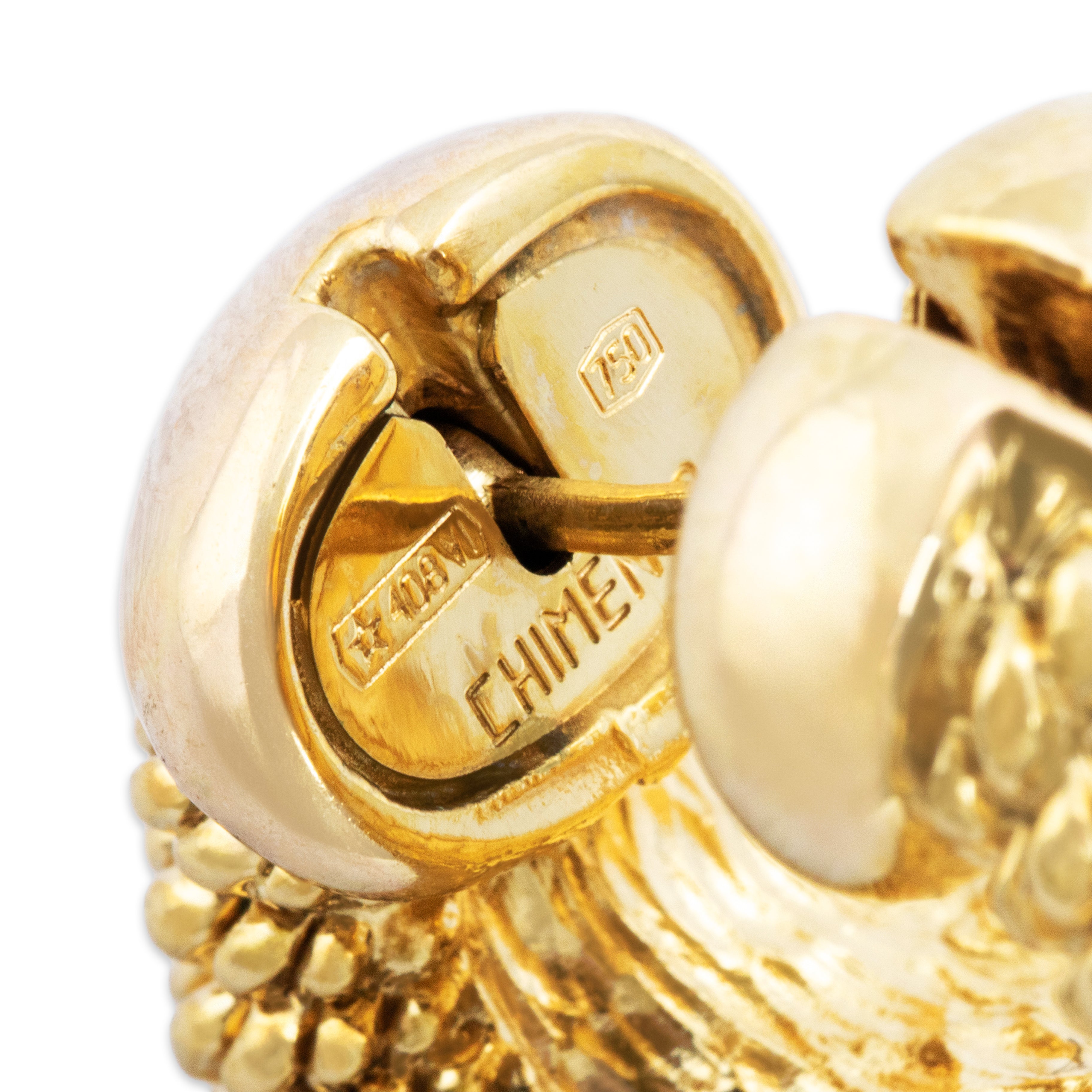 Vintage Italian Large 18k Yellow Gold Chunky Triangular Woven Hoop Earrings - Hallmark view