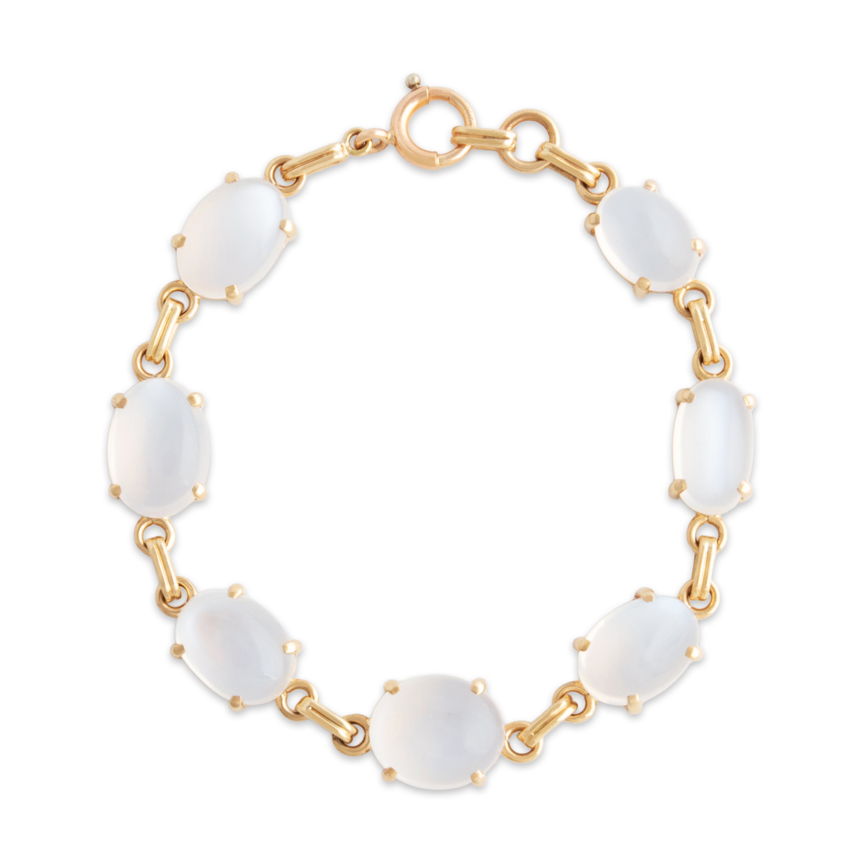 Vintage 14k Yellow Gold 29cttw Moonstone Glowing Cabochon Bracelet 6.75