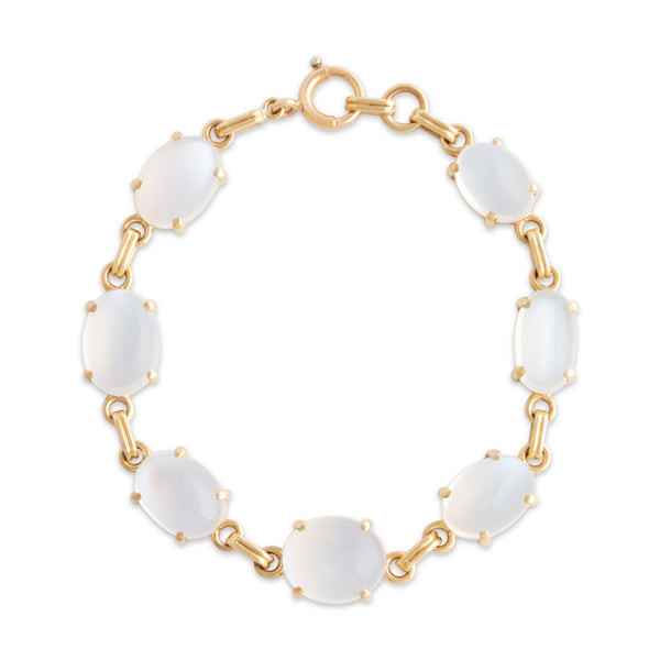 Vintage 14k Yellow Gold 29cttw Moonstone Glowing Cabochon Bracelet 6.75