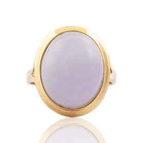 Vintage 14k Yellow Gold 13ct Lavender Jade Sleek Cabochon Ring 6.50