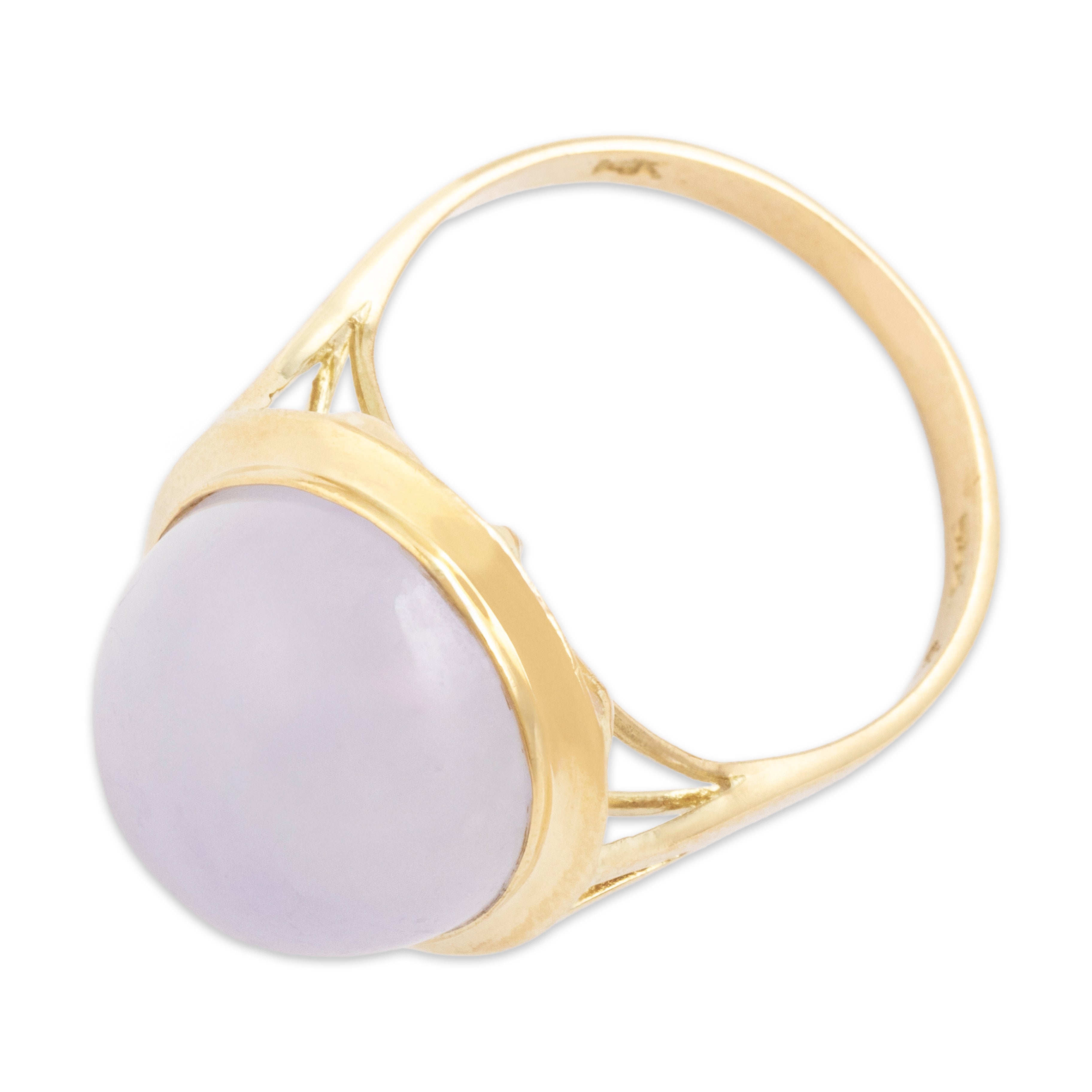 Vintage 14k Yellow Gold 13ct Lavender Jade Sleek Cabochon Ring - Overall view