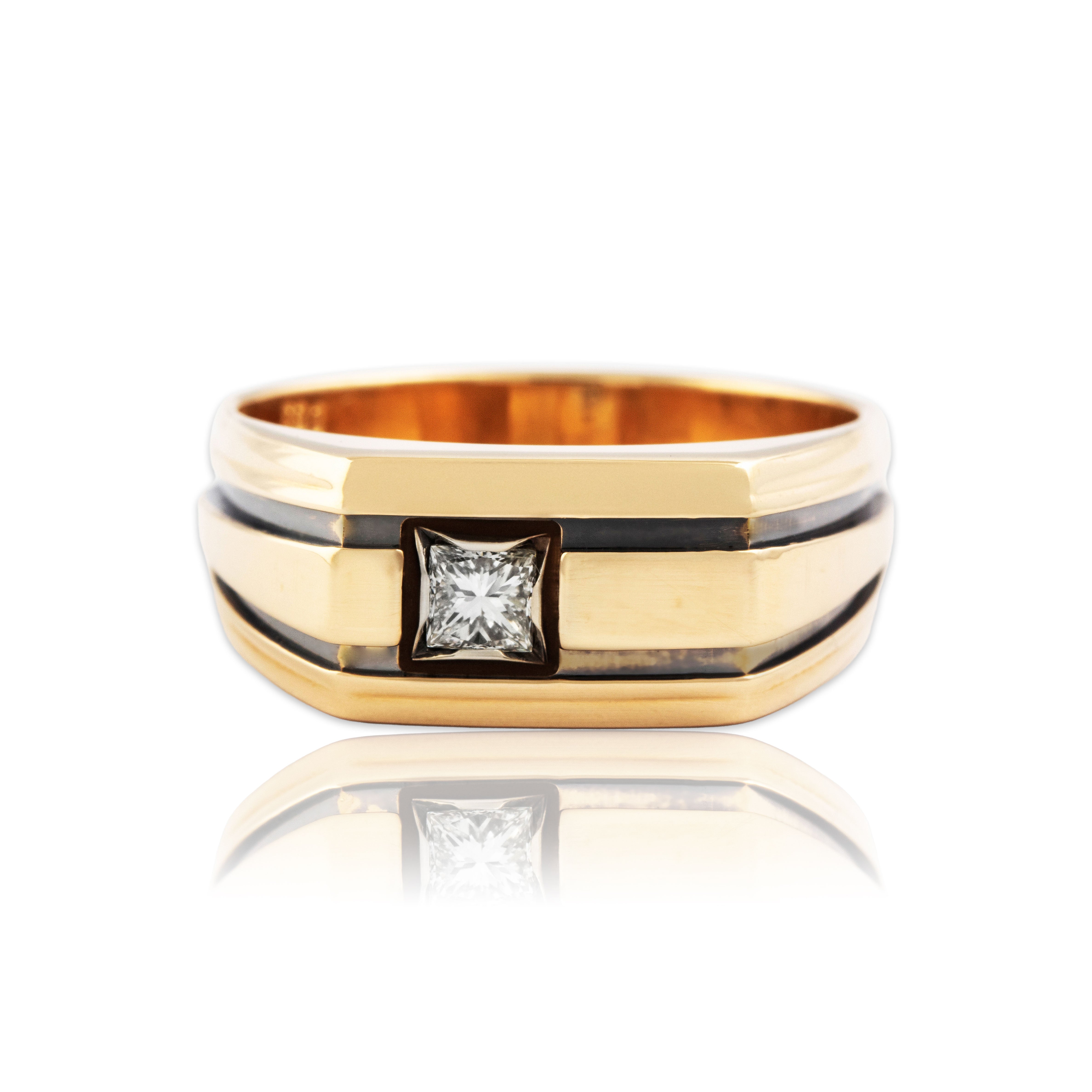 Vintage Heavy 14k Yellow Gold & Black Rhodium .32ct Diamond Band Ring 10.25