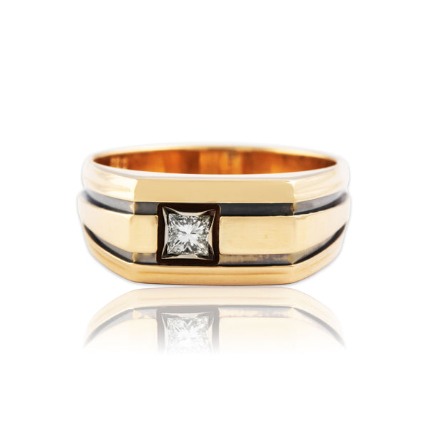 Vintage Heavy 14k Yellow Gold & Black Rhodium .32ct Diamond Band Ring 10.25