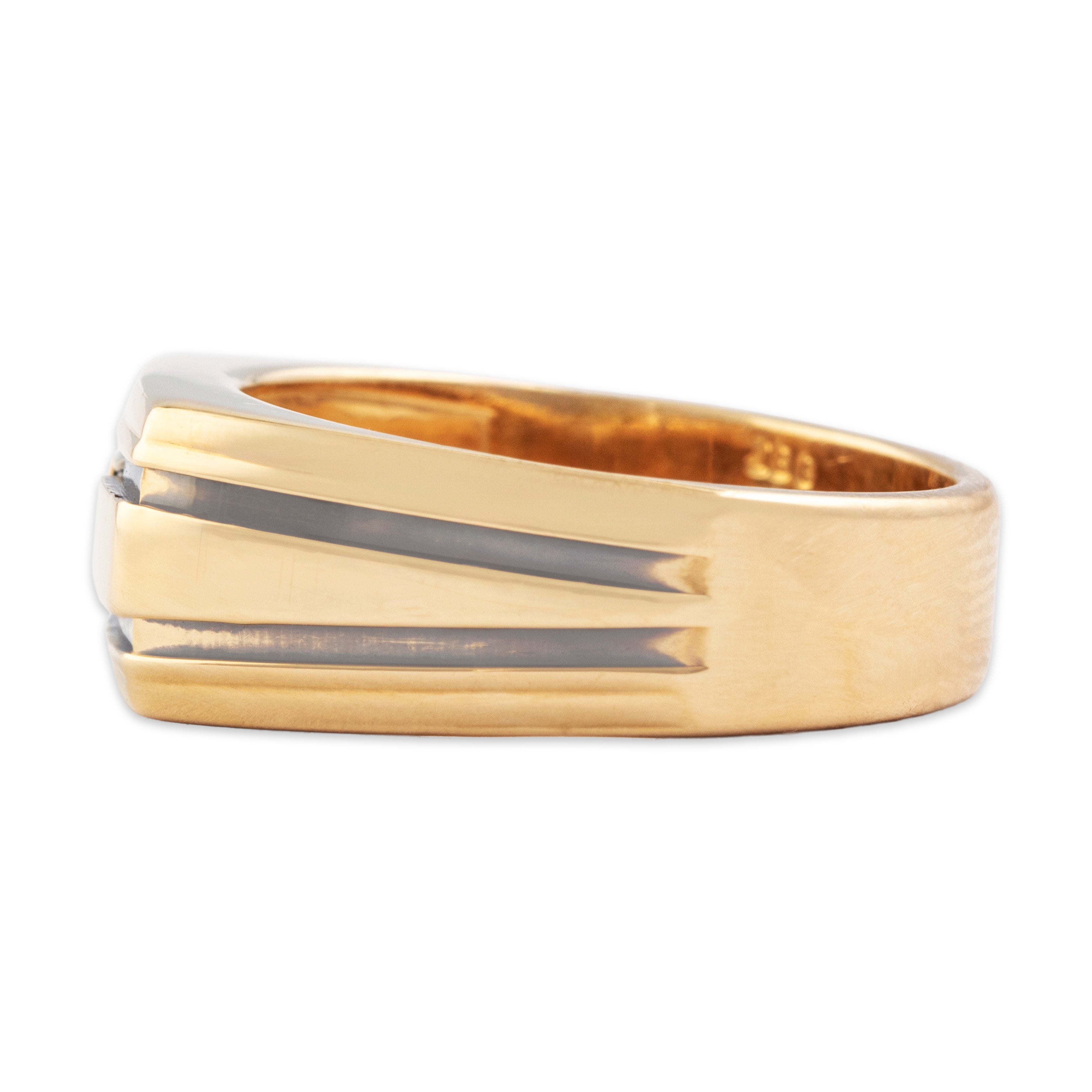 Vintage Heavy 14k Yellow & White Gold .32ct Diamond Geometric Band Ring - Side view