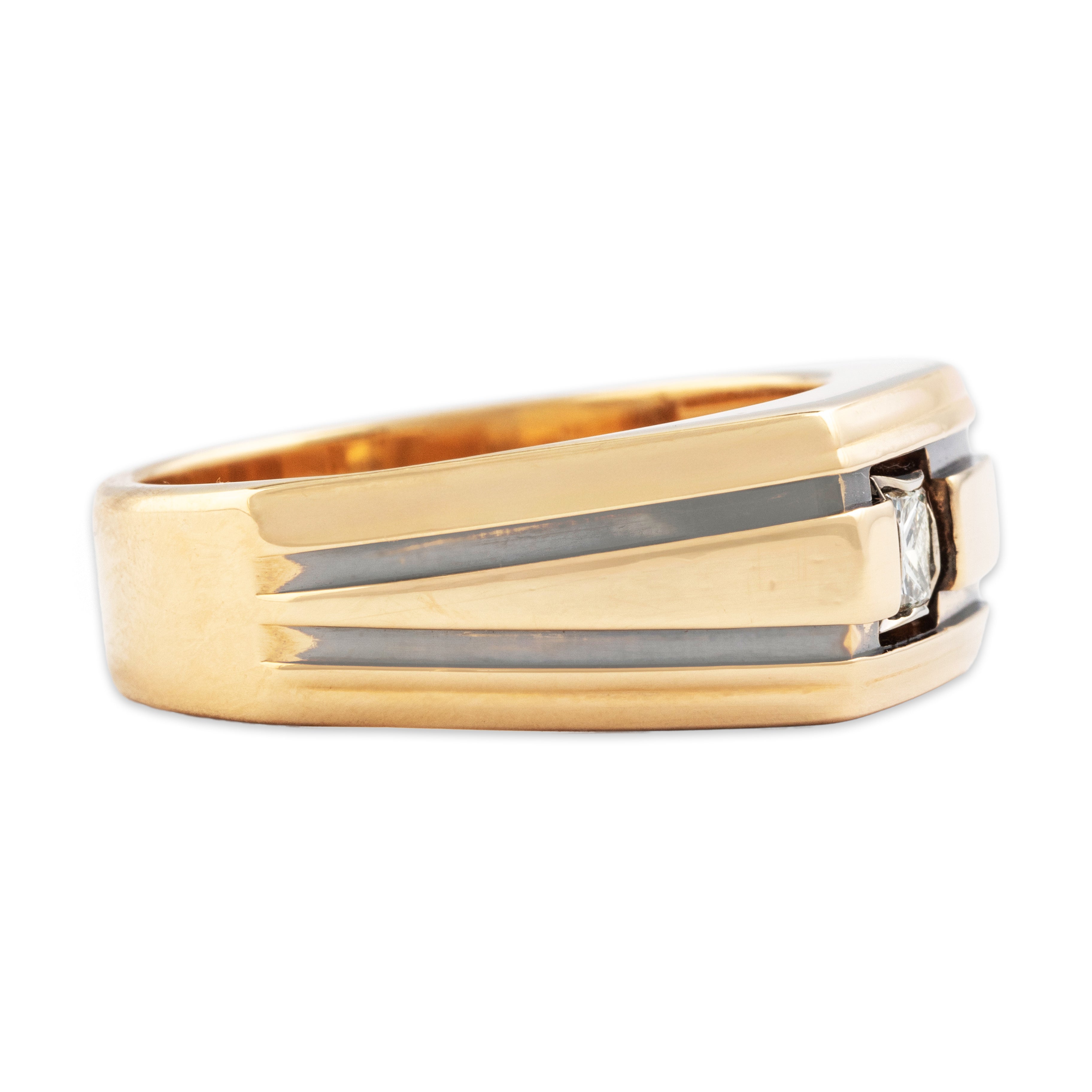 Vintage Heavy 14k Yellow & White Gold .32ct Diamond Geometric Band Ring - Side view