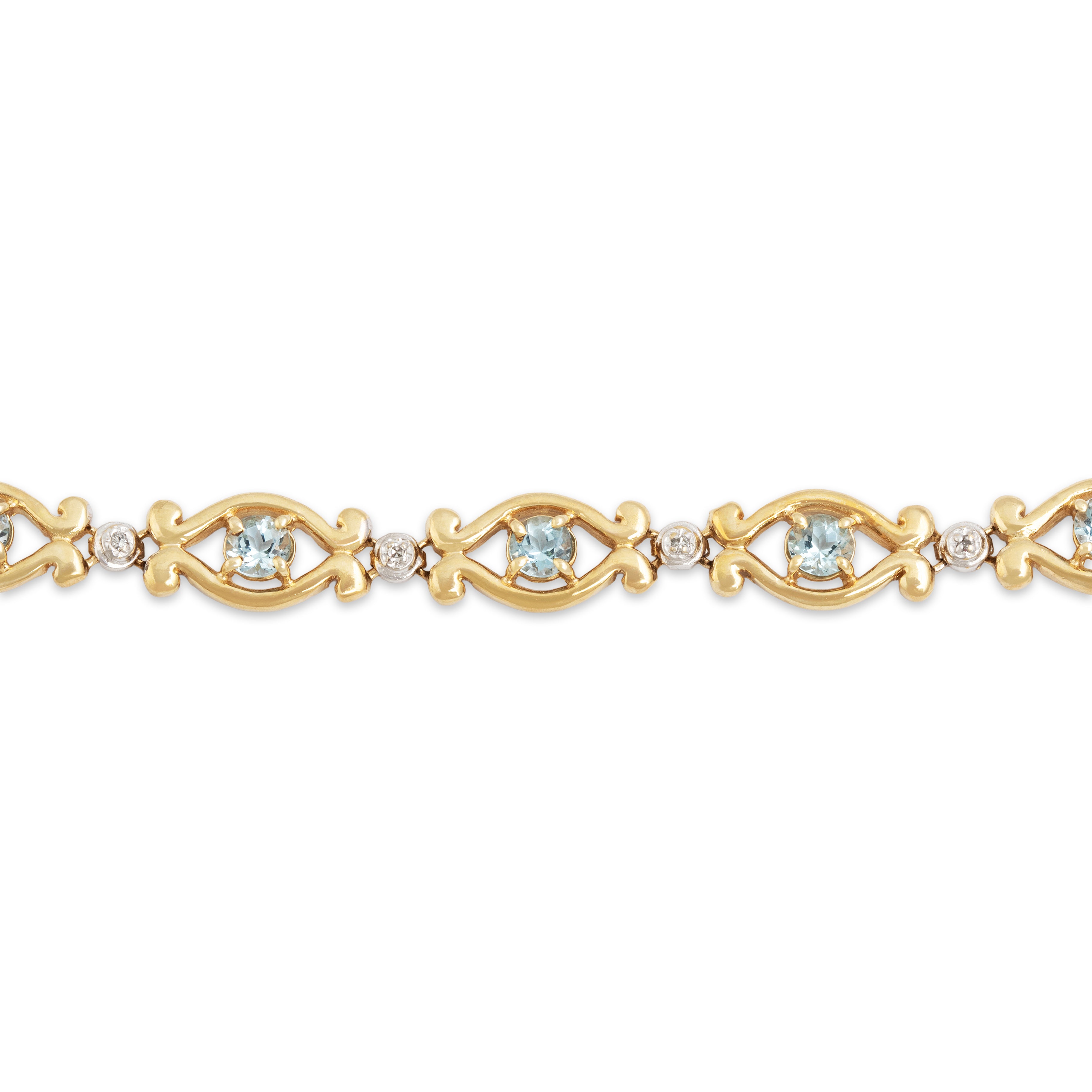 Vintage 10k Yellow Gold 2.1cttw Aquamarine Diamond Station Bracelet - detail view #1