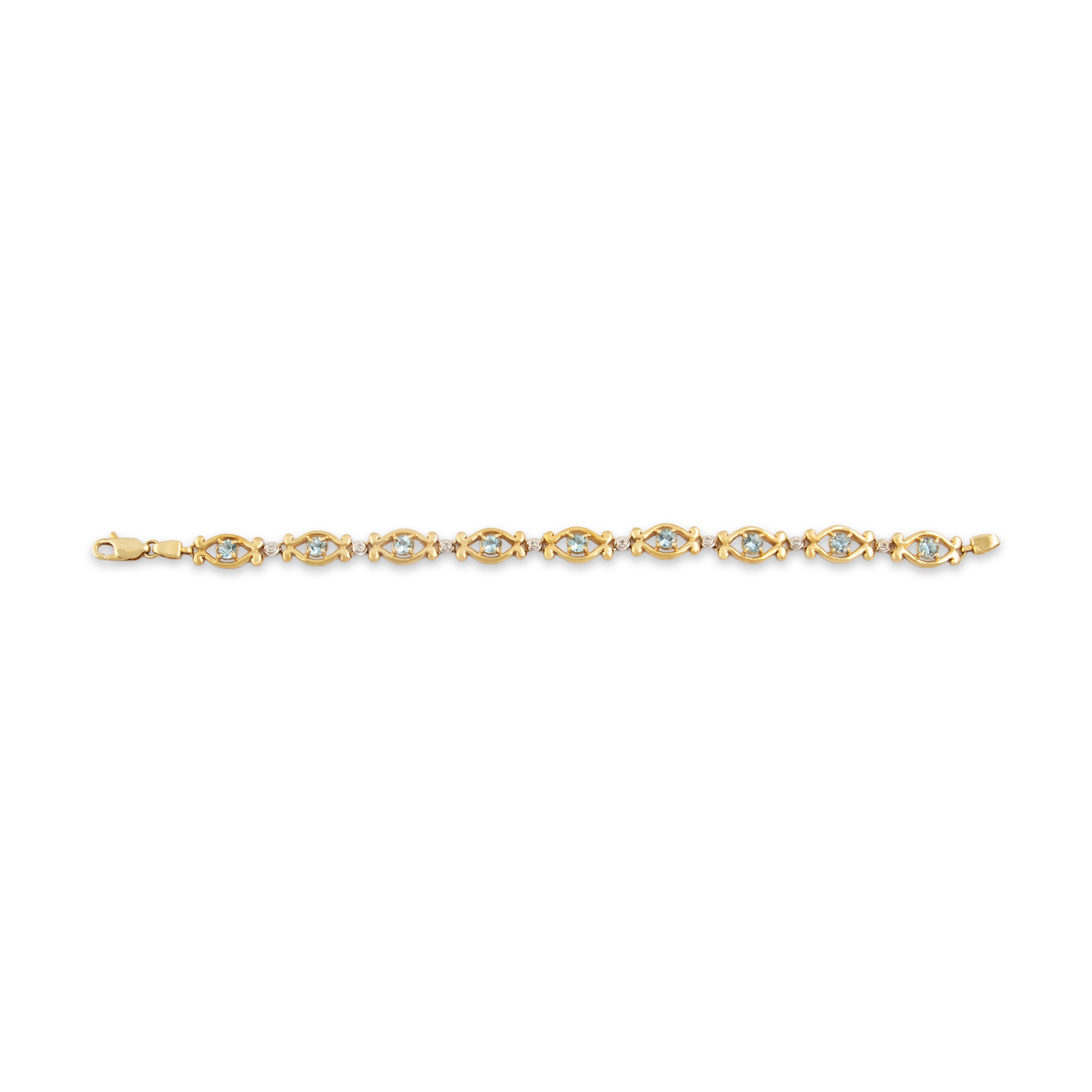 Vintage 10k Yellow Gold 2.1cttw Aquamarine Diamond Station Bracelet - Close-up view