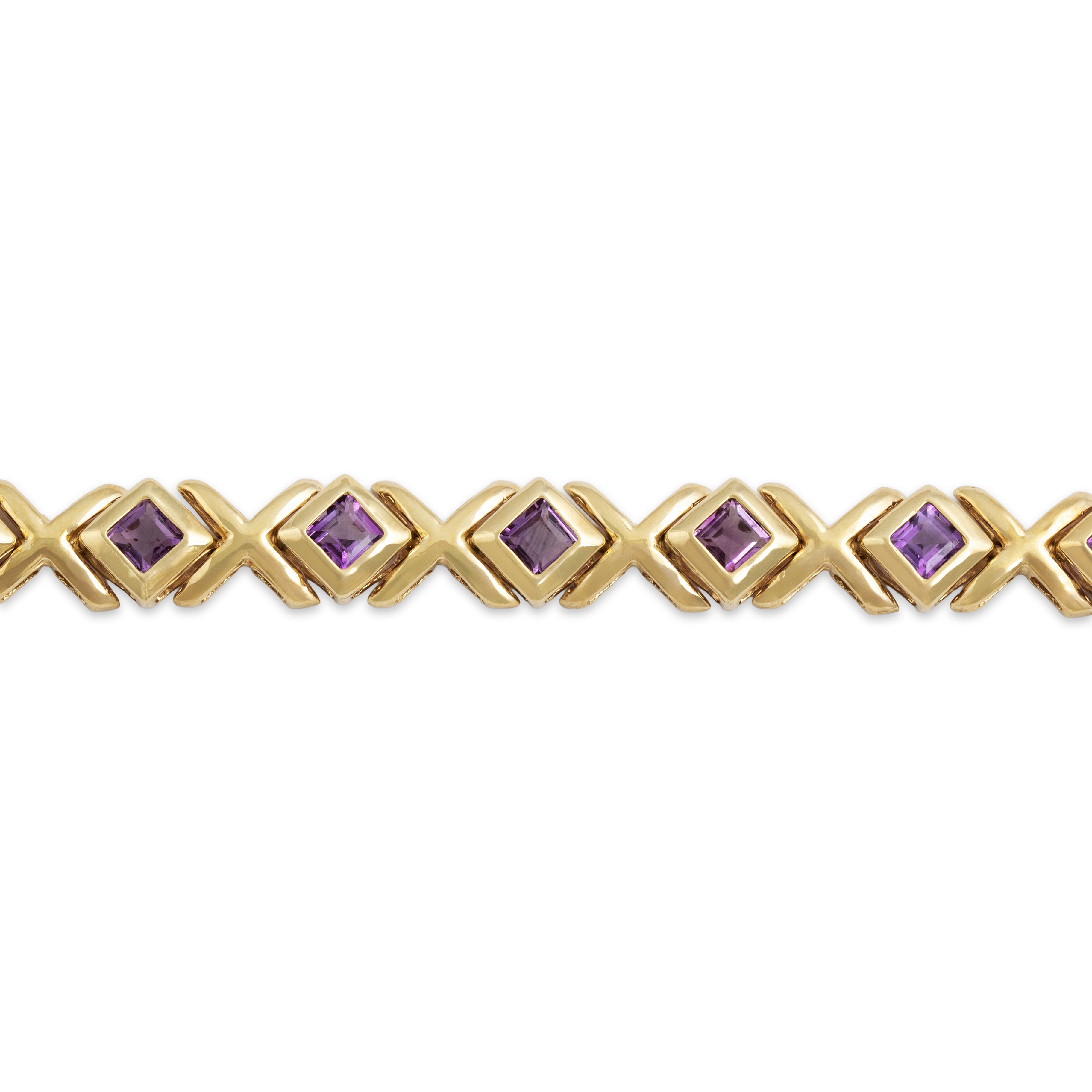 Vintage 10k Yellow Gold 3.9cttw Amethyst Pretty XO Link Bracelet - detail view #1