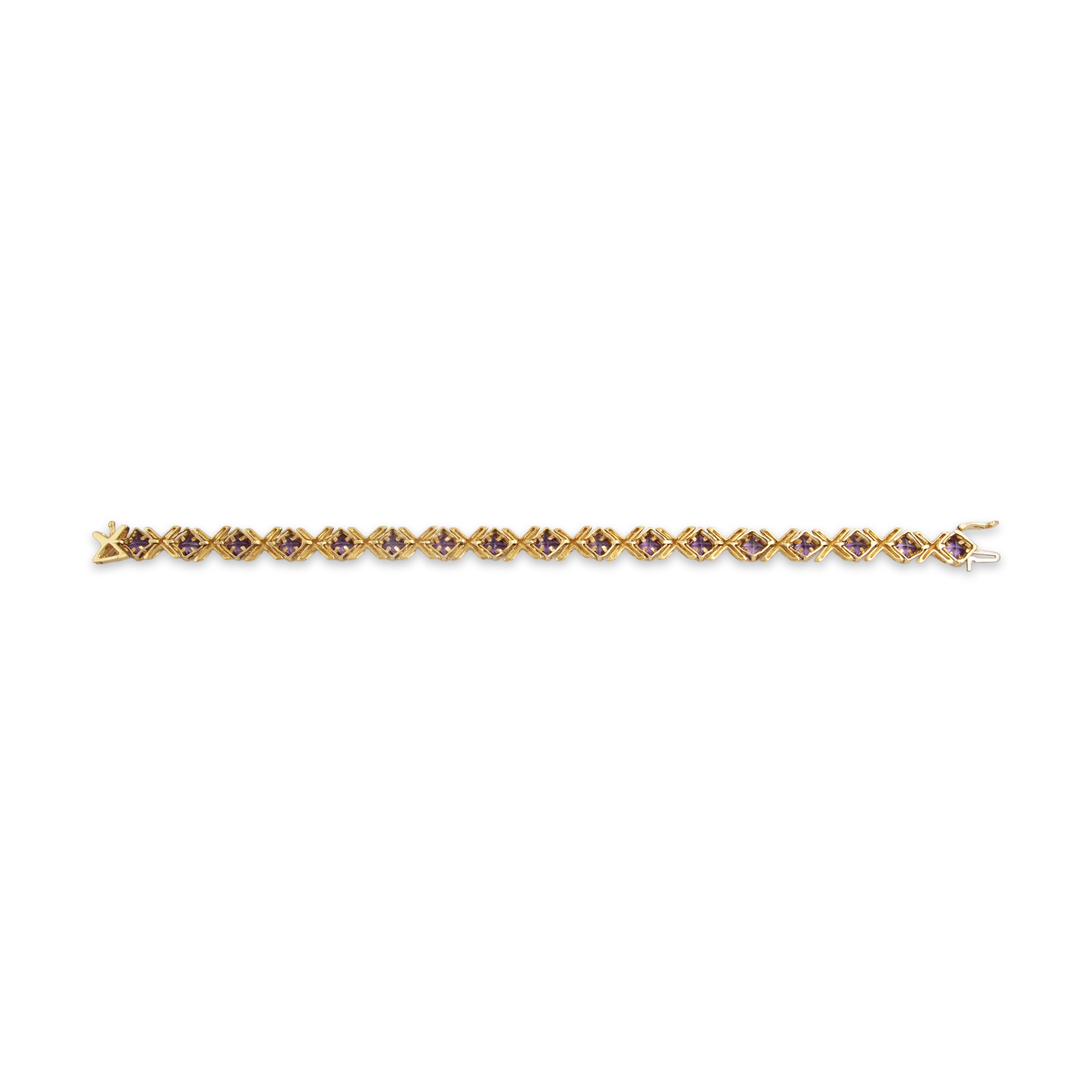 Vintage 10k Yellow Gold 3.9cttw Amethyst Pretty XO Link Bracelet - Close-up view