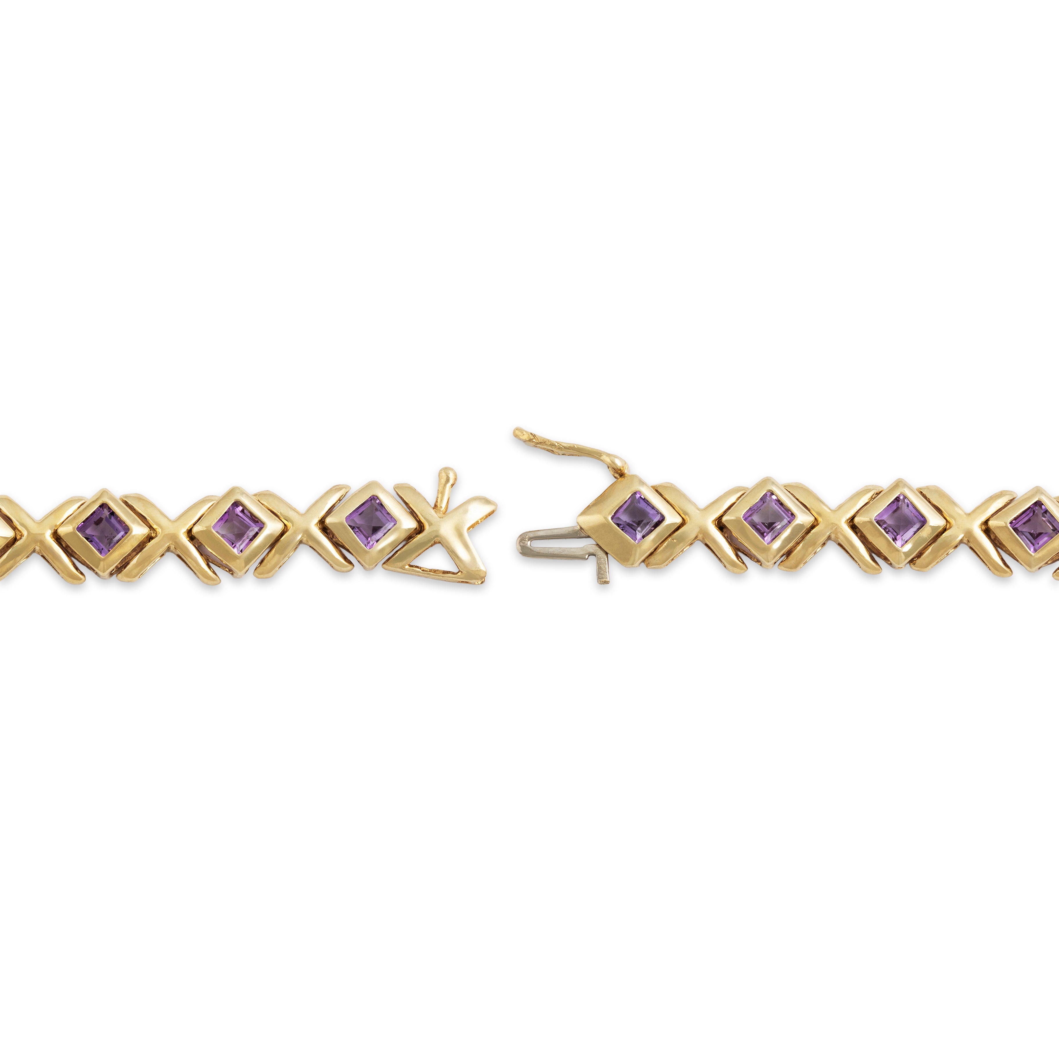 Vintage 10k Yellow Gold 3.9cttw Amethyst Pretty XO Link Bracelet - clasp view