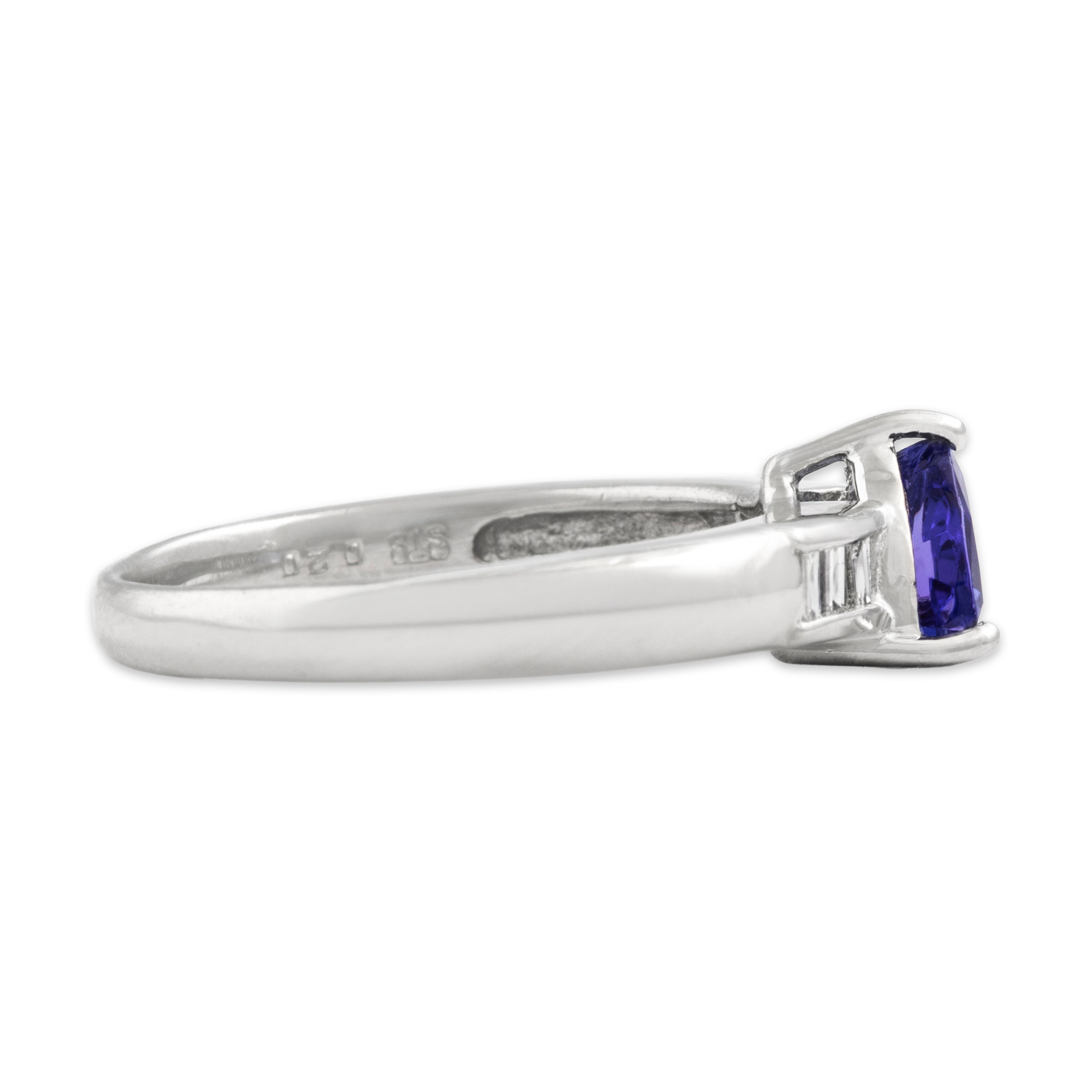 Vintage Platinum 1.05ct Tanzanite Diamond Trilliant Channel-Set Ring - Side view