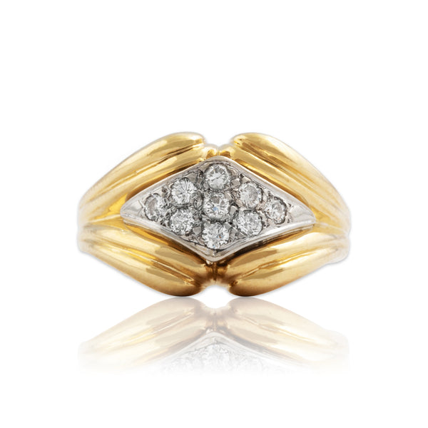 Vintage Heavy 18k Yellow Gold .261cttw Diamond Striking Rhombus Ring 5.75