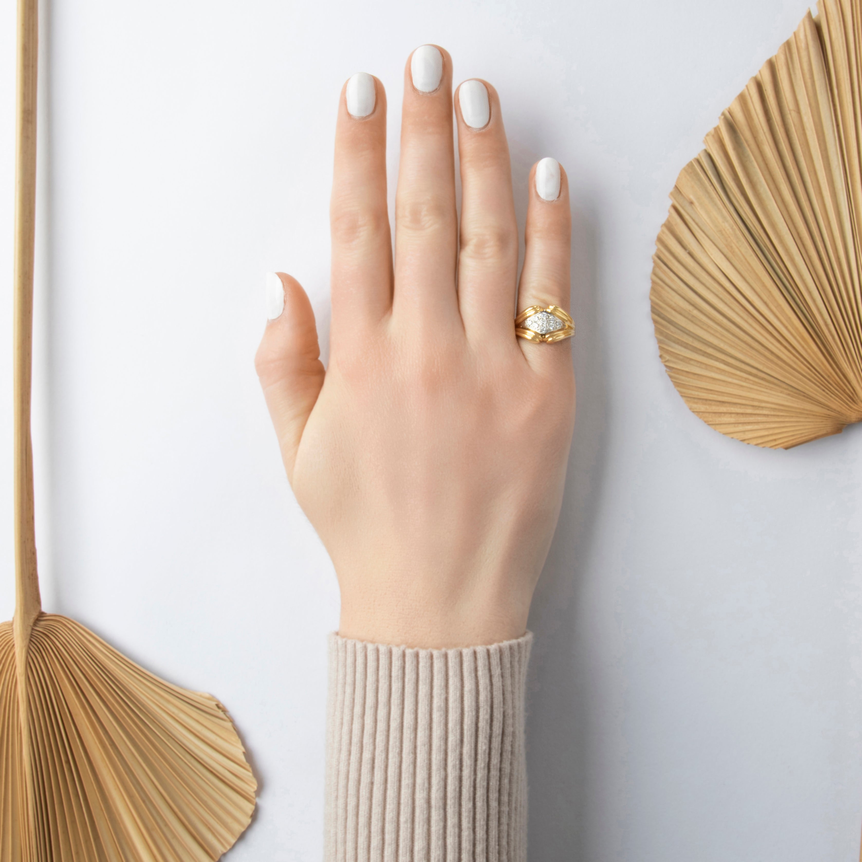 Vintage Heavy 18k Yellow Gold .261cttw Diamond Striking Chunky Ring - On model view