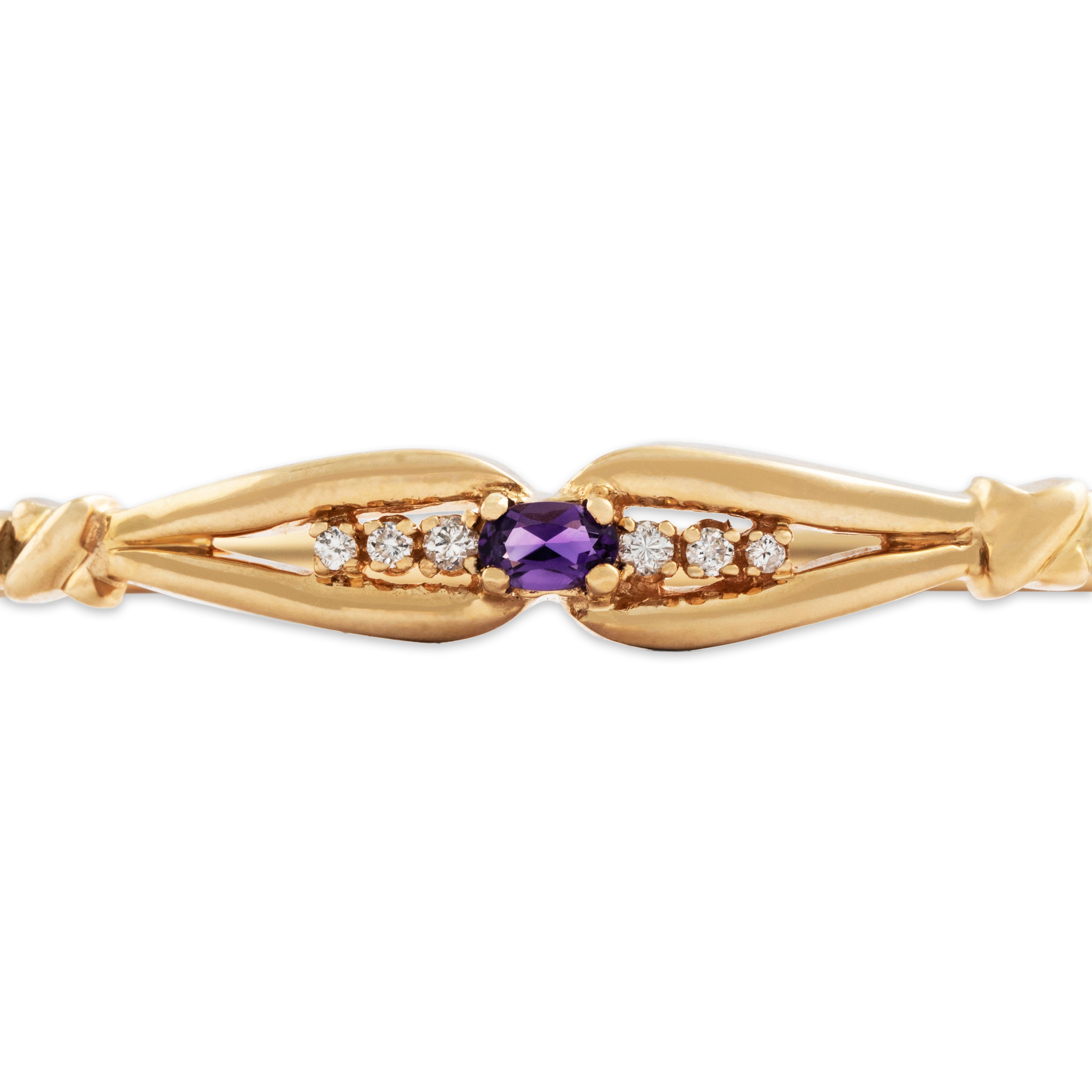 Vintage 14k Yellow Gold Amethyst Diamond Pretty Looping Bangle Bracelet - detail view #1