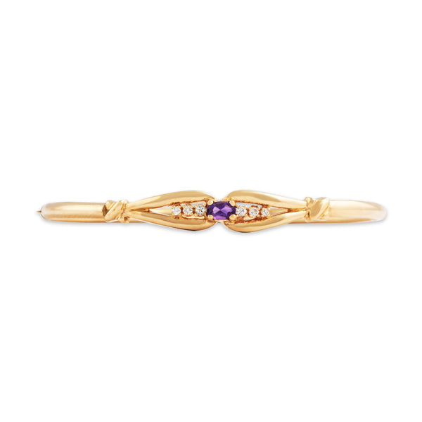 Vintage 14k Yellow Gold Amethyst Diamond Pretty Looping Bangle Bracelet 6.5
