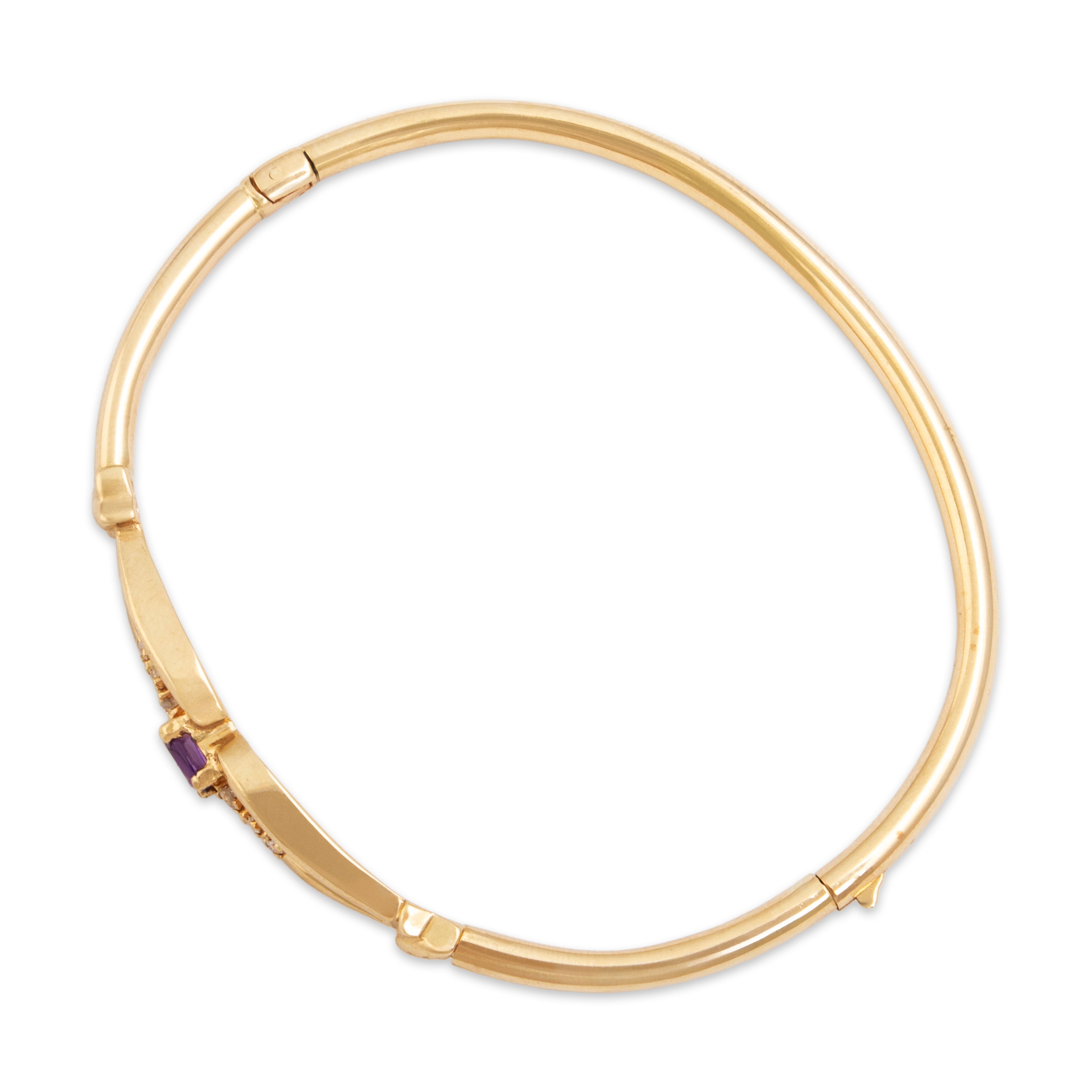 Vintage 14k Yellow Gold Amethyst Diamond Pretty Looping Bangle Bracelet - Overall view