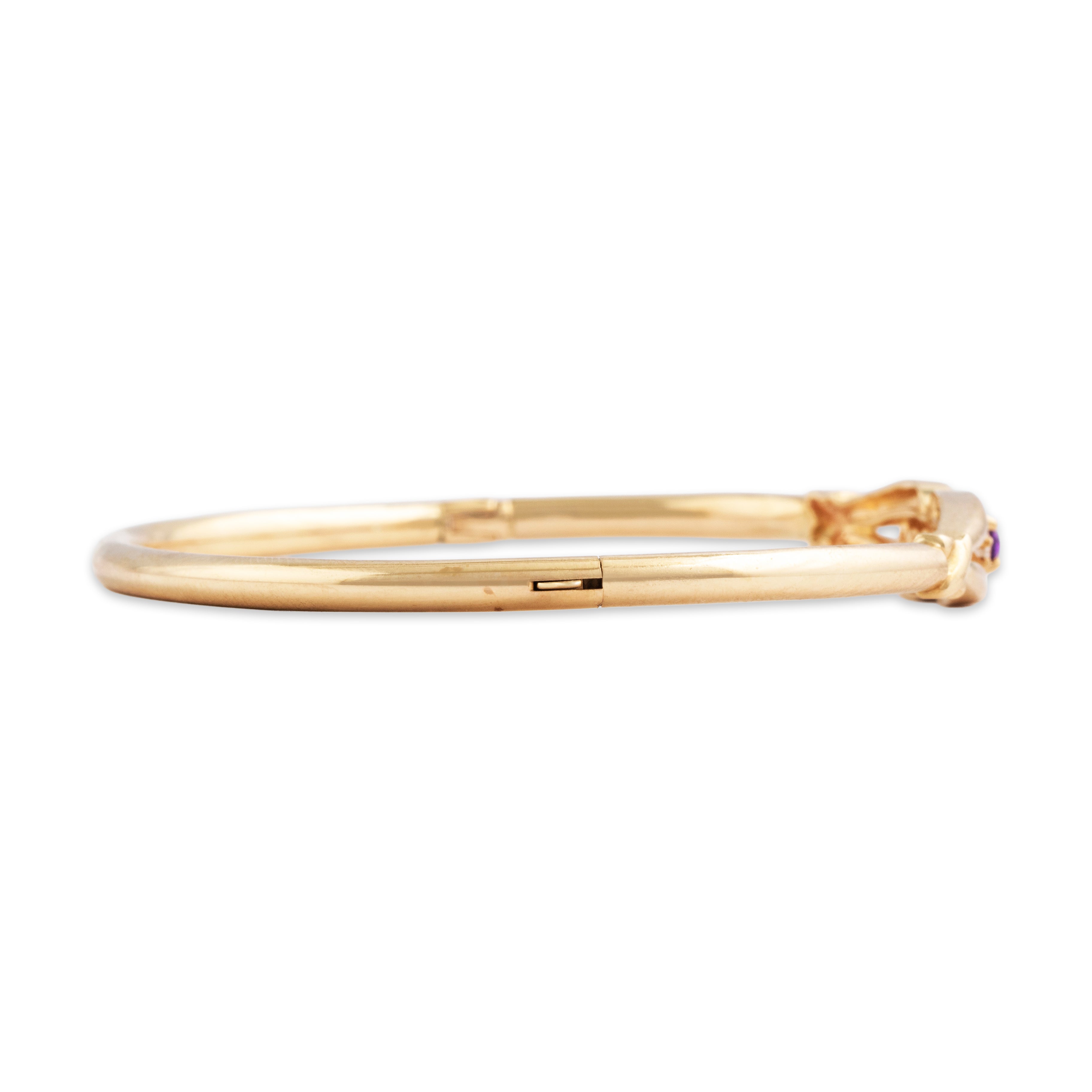 Vintage 14k Yellow Gold Amethyst Diamond Pretty Looping Bangle Bracelet - Side view