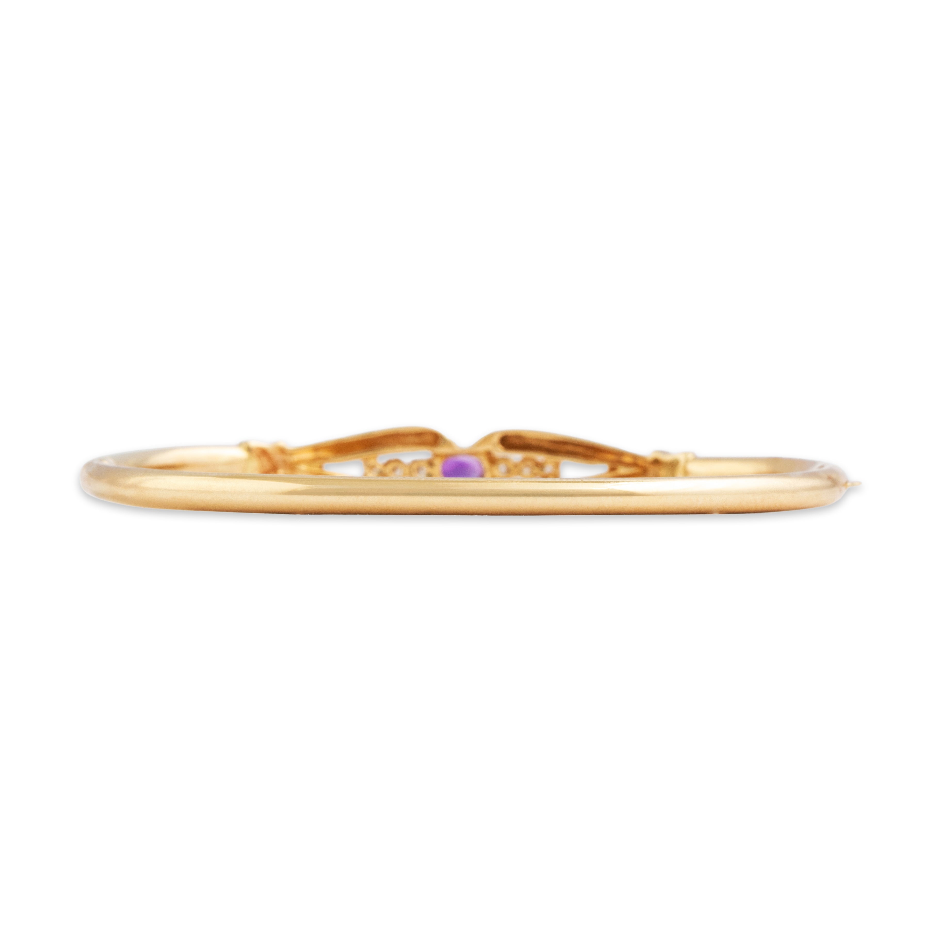 Vintage 14k Yellow Gold Amethyst Diamond Pretty Looping Bangle Bracelet - Back view