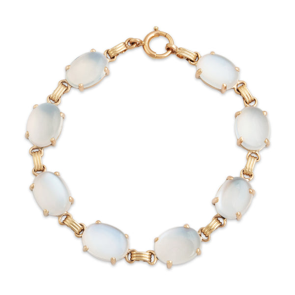Vintage 14k Yellow Gold 23cttw Moonstone Wonderful Oval Cabochon Bracelet 7