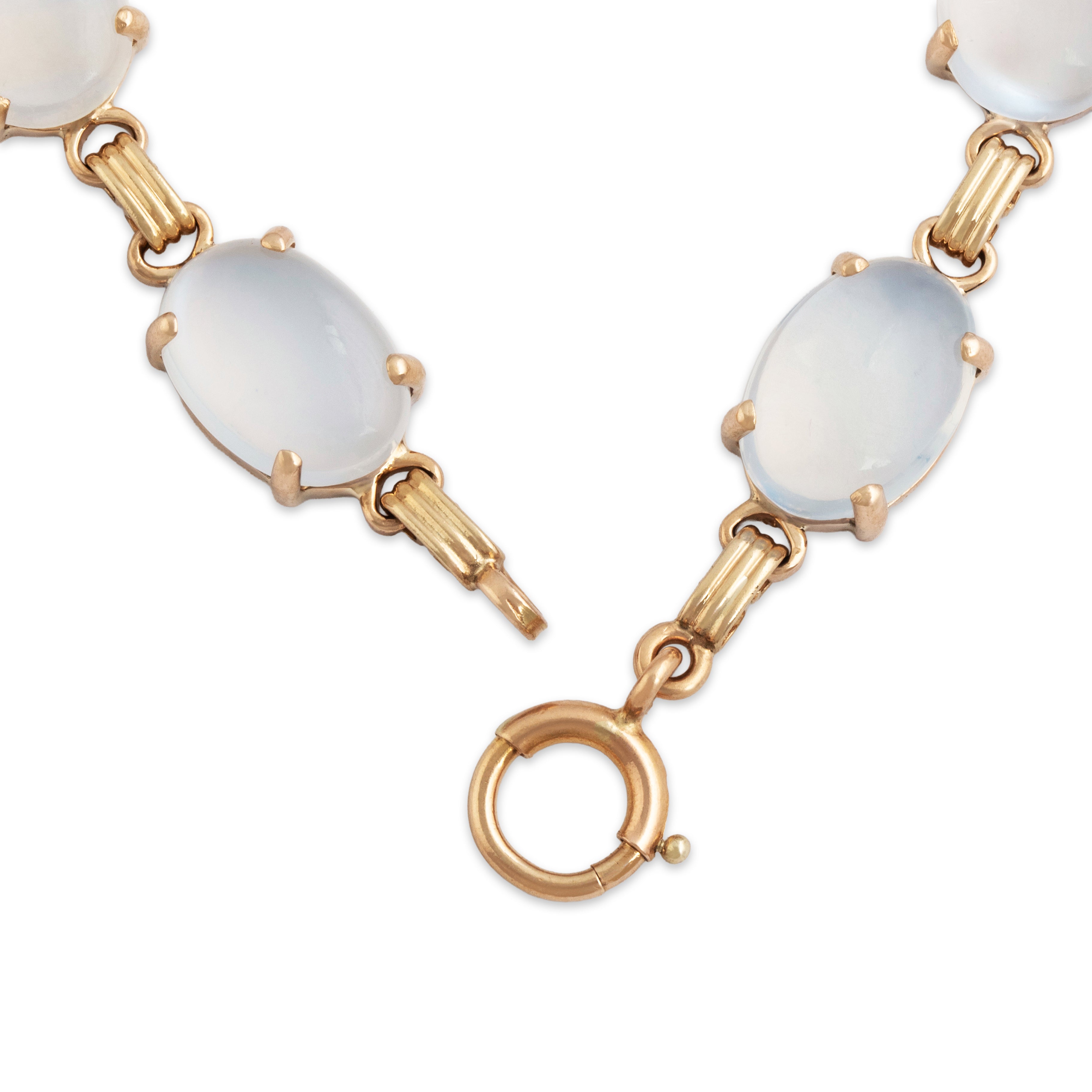 Vintage 14k Yellow Gold 23cttw Moonstone Wonderful Oval Cabochon Bracelet - clasp view
