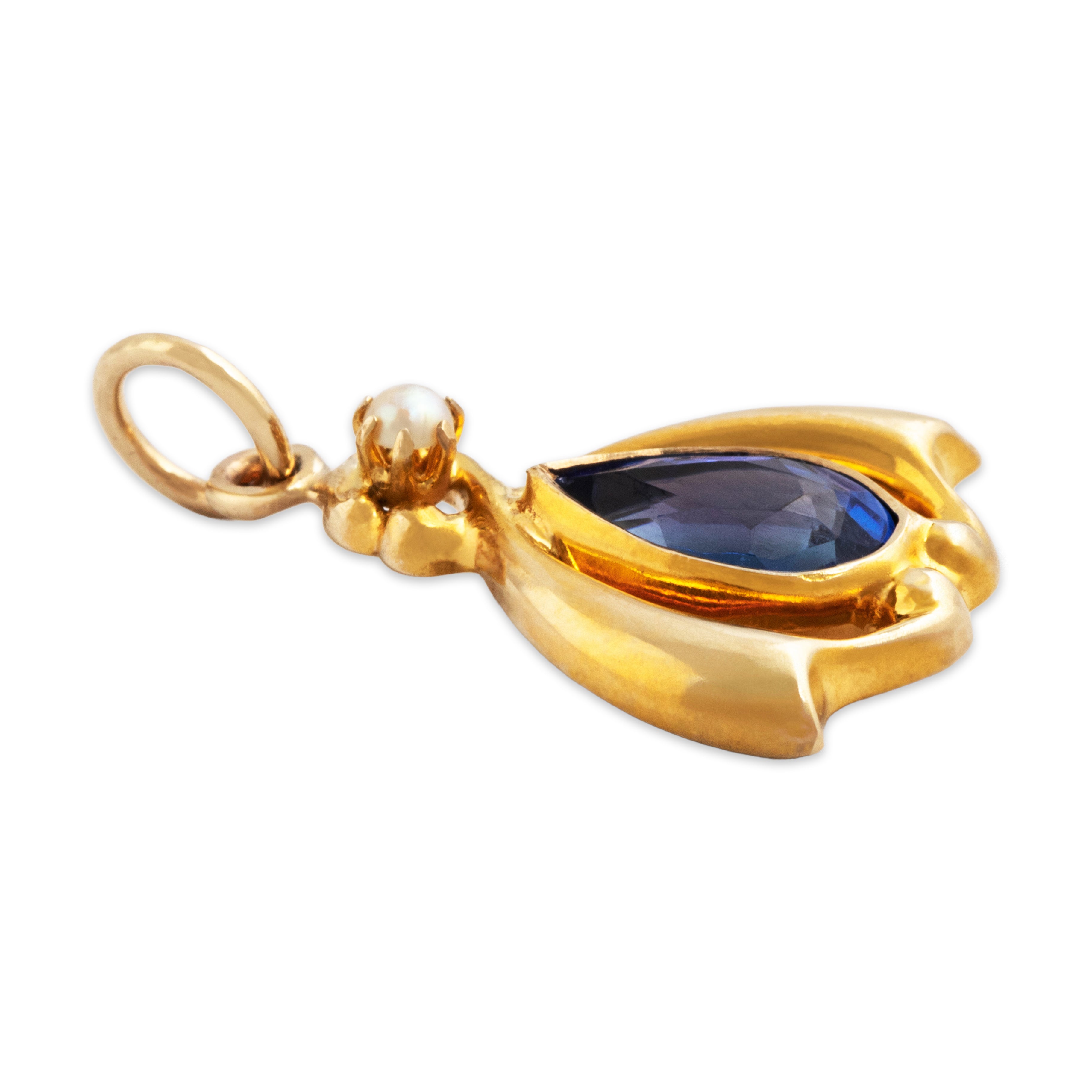 Antique Art Nouveau 14k Yellow Gold Glass Pearl Swirling Charm / Pendant - Overall view