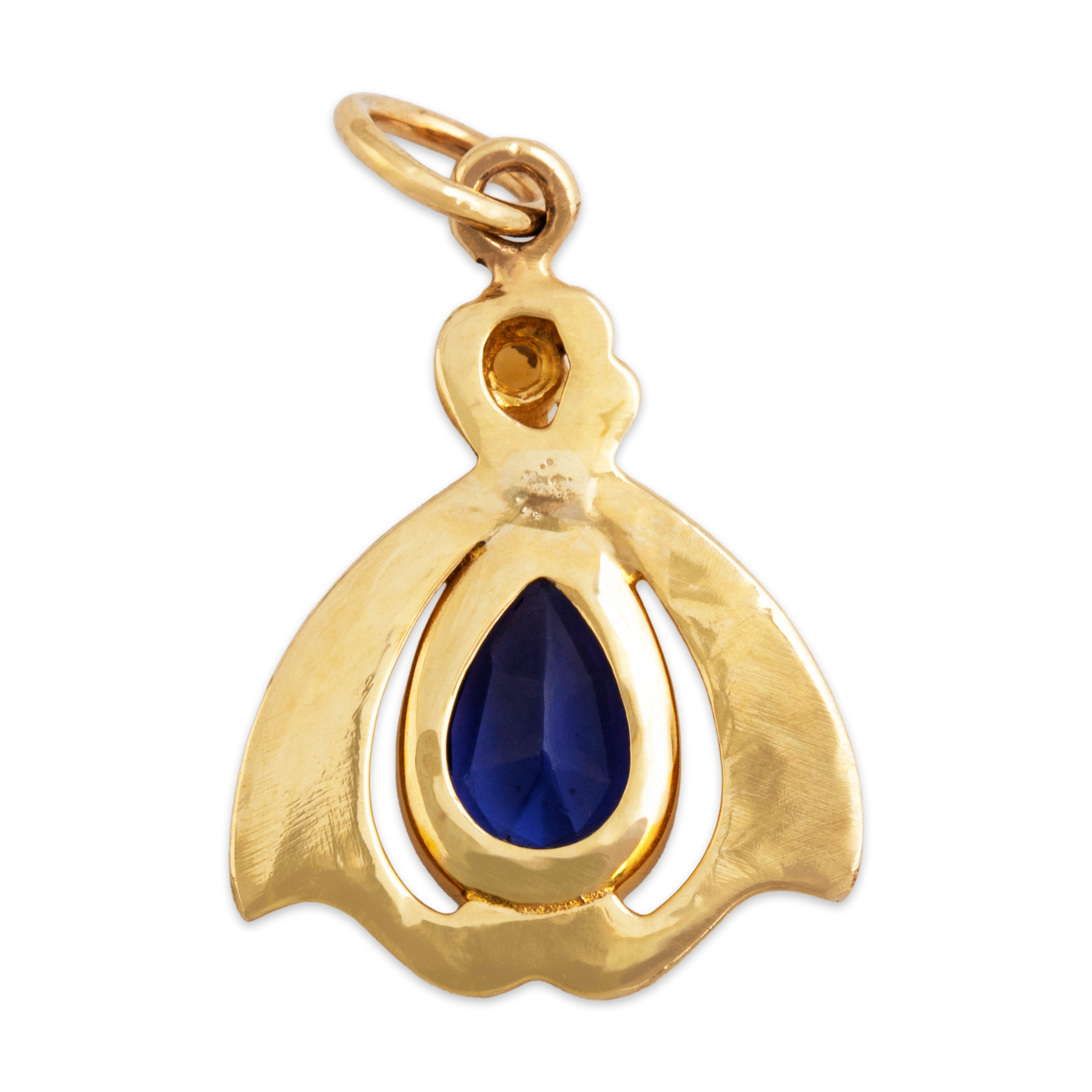 Antique Art Nouveau 14k Yellow Gold Glass Pearl Swirling Charm / Pendant - Back view