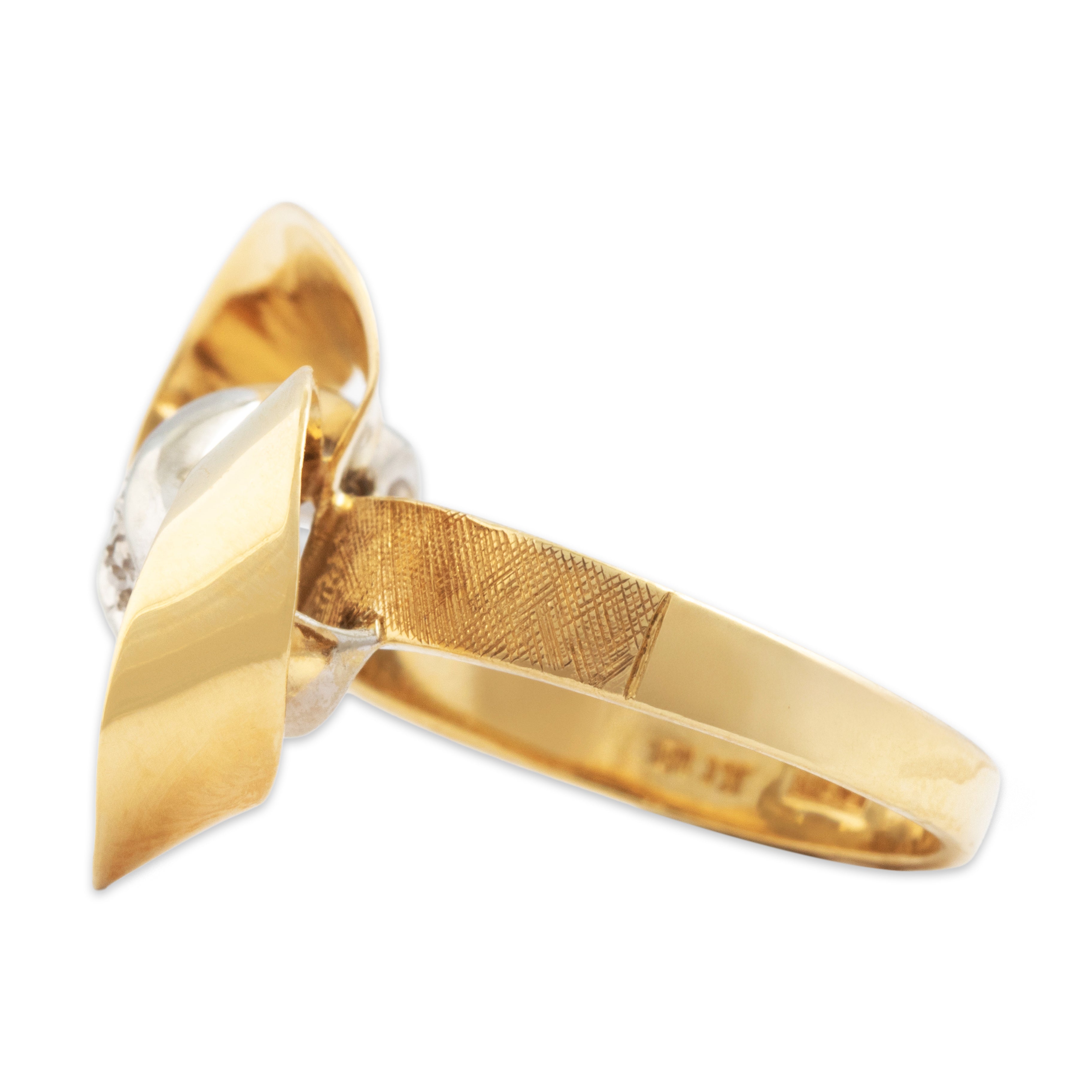 Vintage Italian 18k Yellow & White Gold Diamond Fabulous Cocktail Ring - Side view