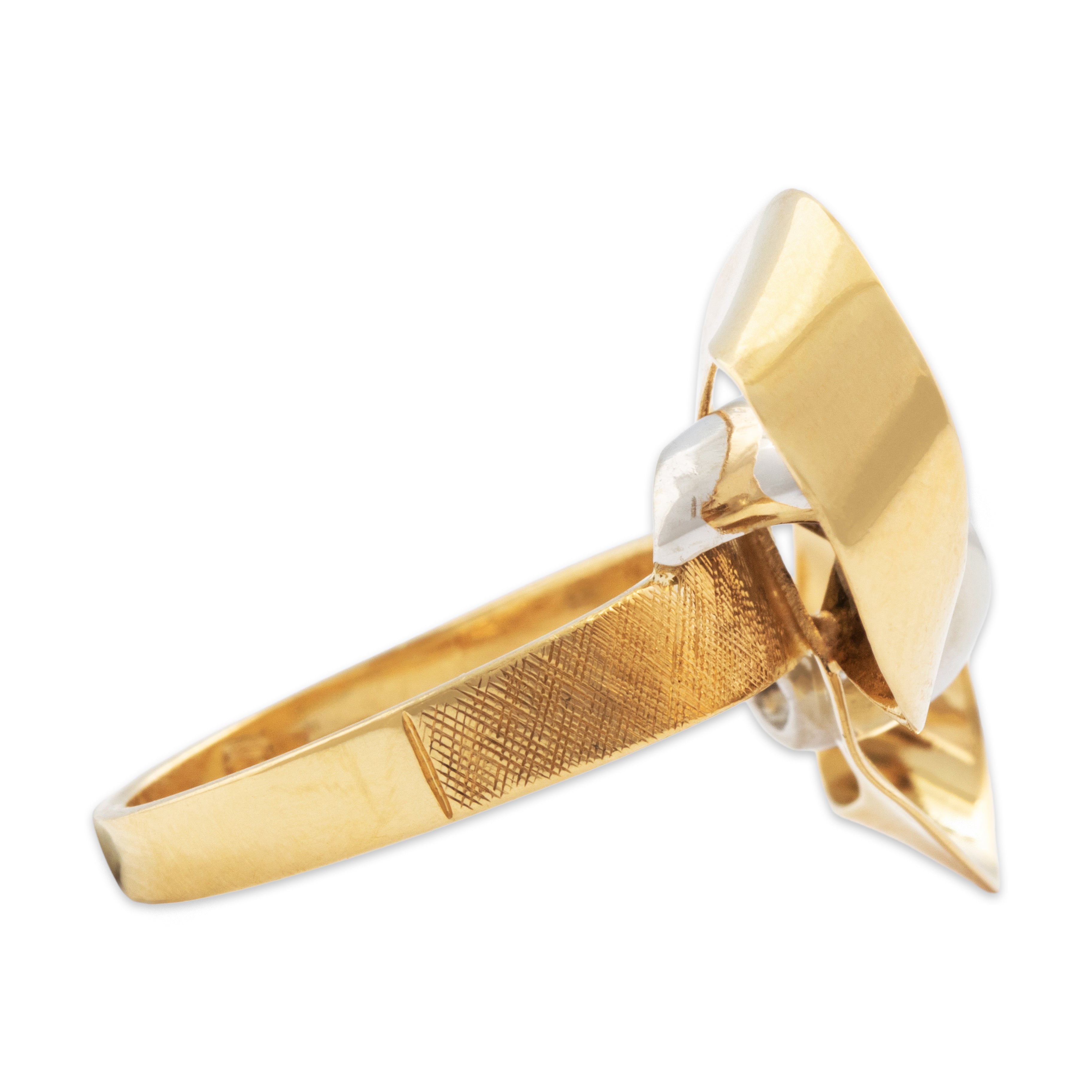 Vintage Italian 18k Yellow & White Gold Diamond Fabulous Cocktail Ring - Side view