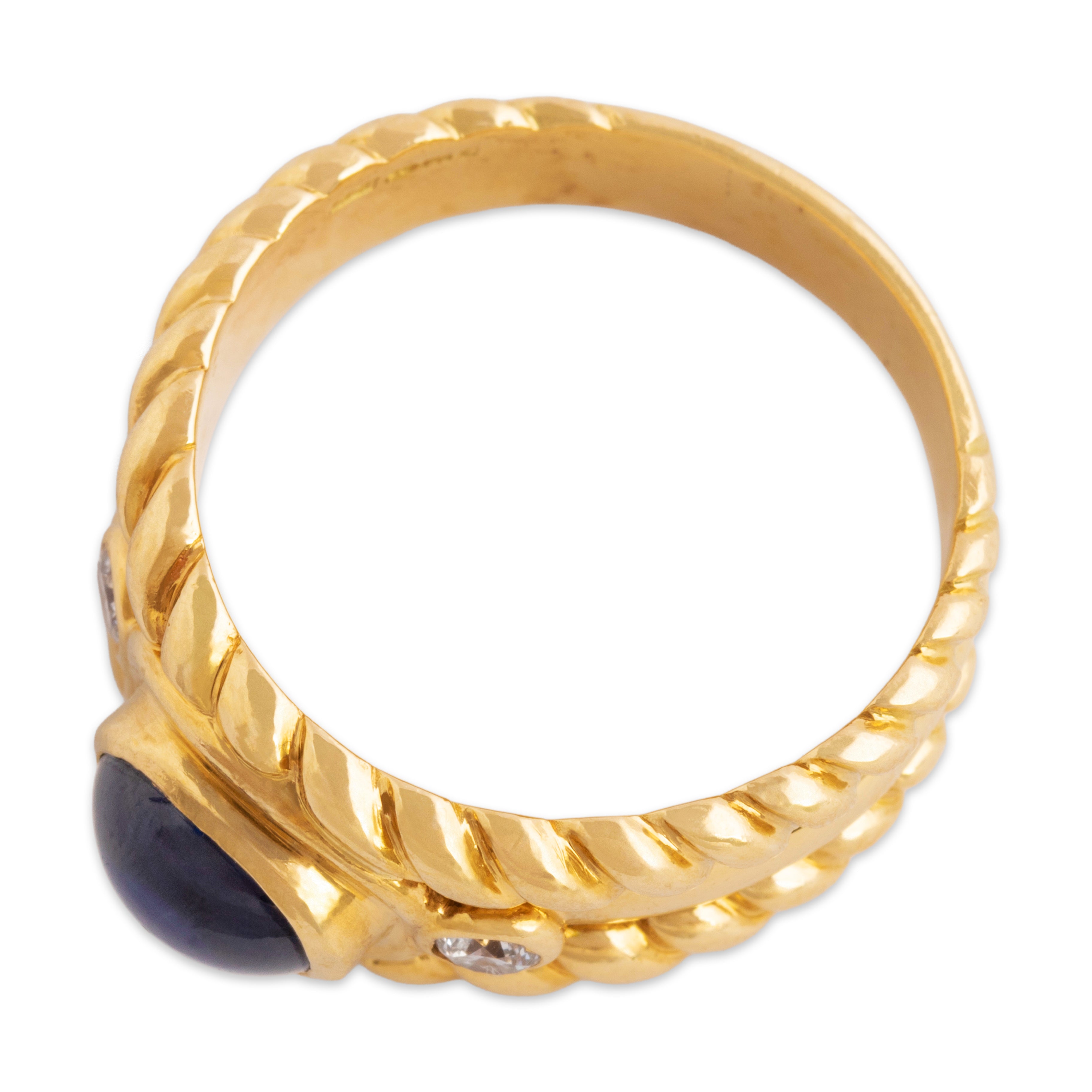 Vintage Heavy 18k Yellow Gold 2.07ct Blue Sapphire Diamond Wide Cabled Ring 9.75