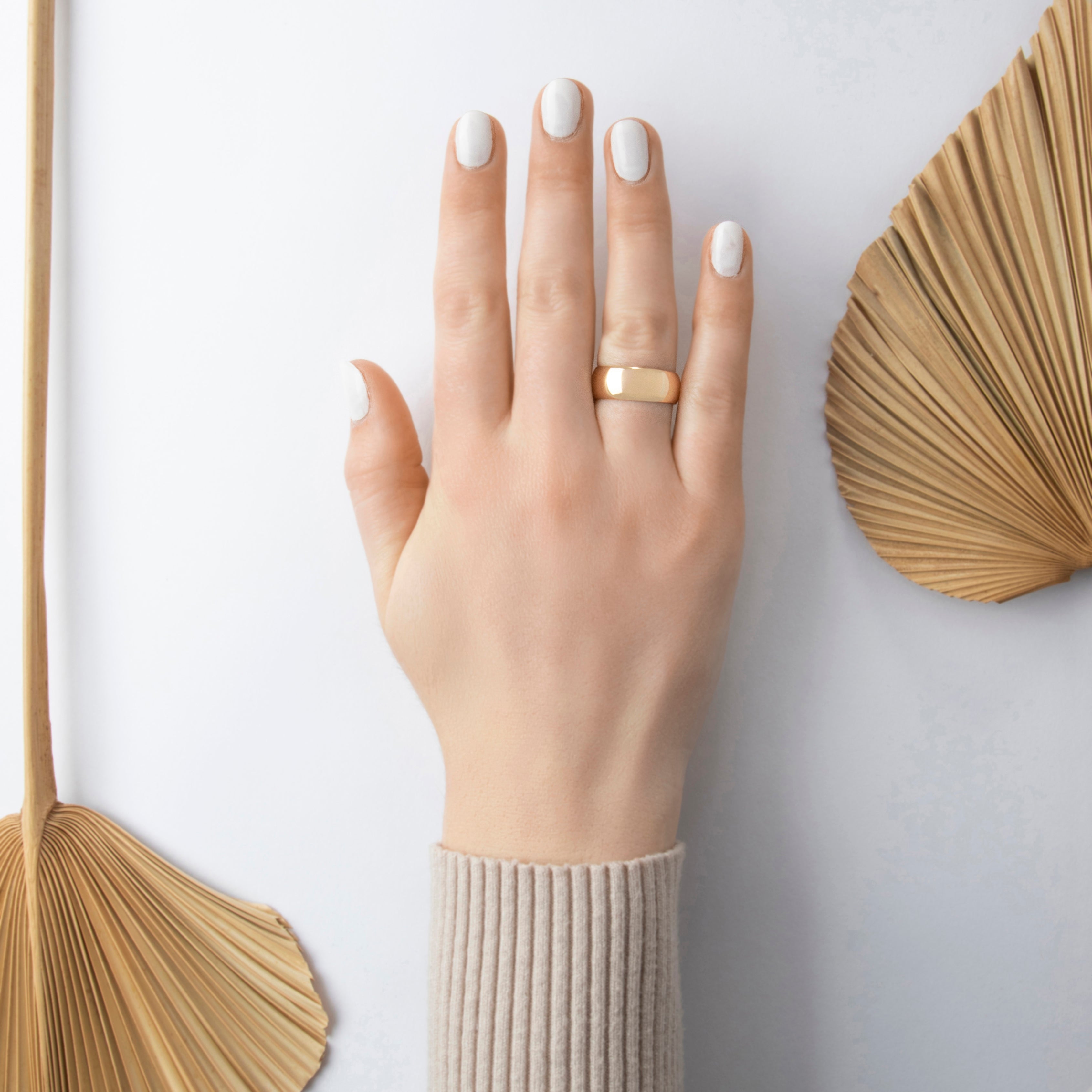 Antique Heavy 14k Rosy Yellow Gold Classic Wide Dome Band Ring - On model view