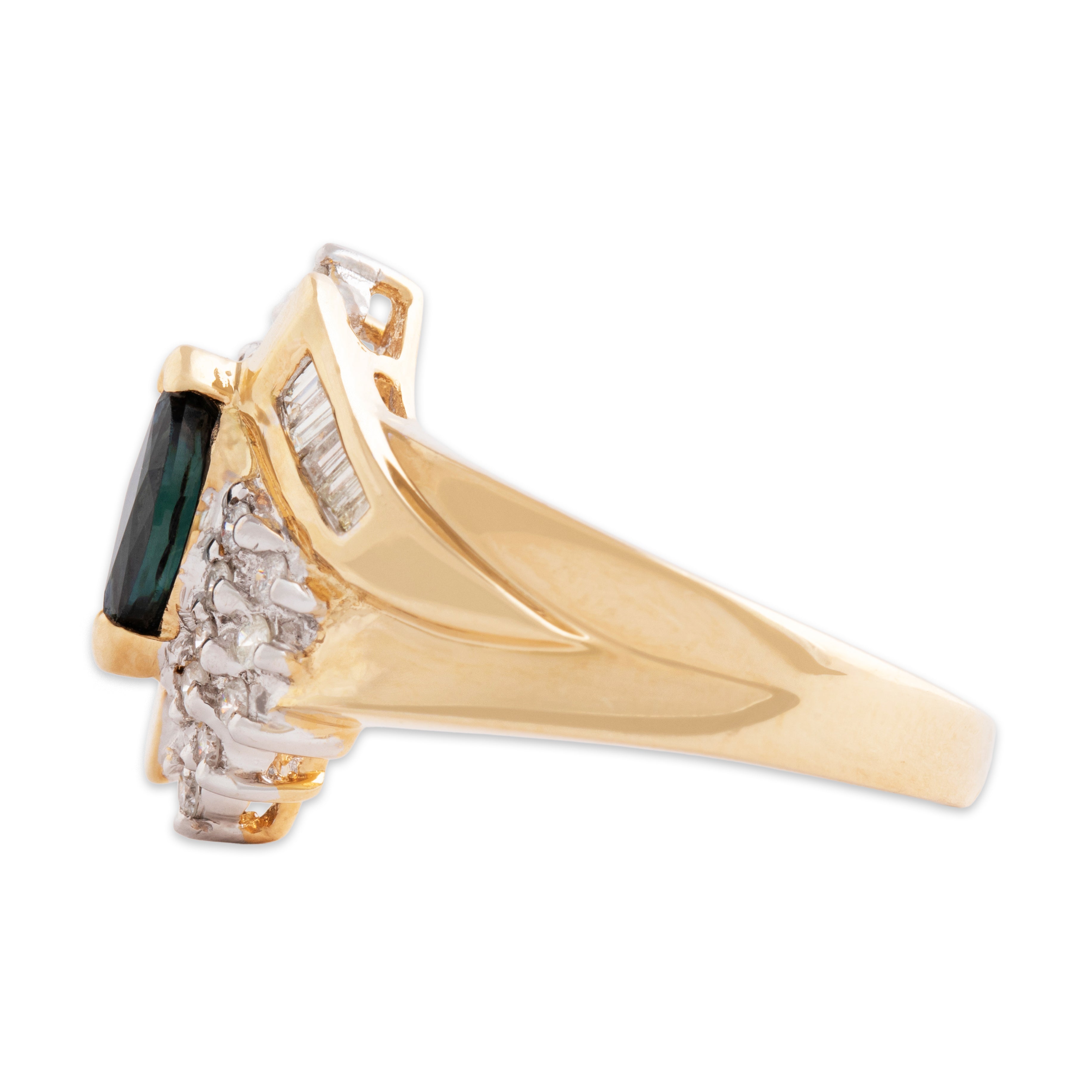 Vintage 14k Yellow Gold Blue Sapphire Diamond Mixed-Cut Bypass Ring - Side view