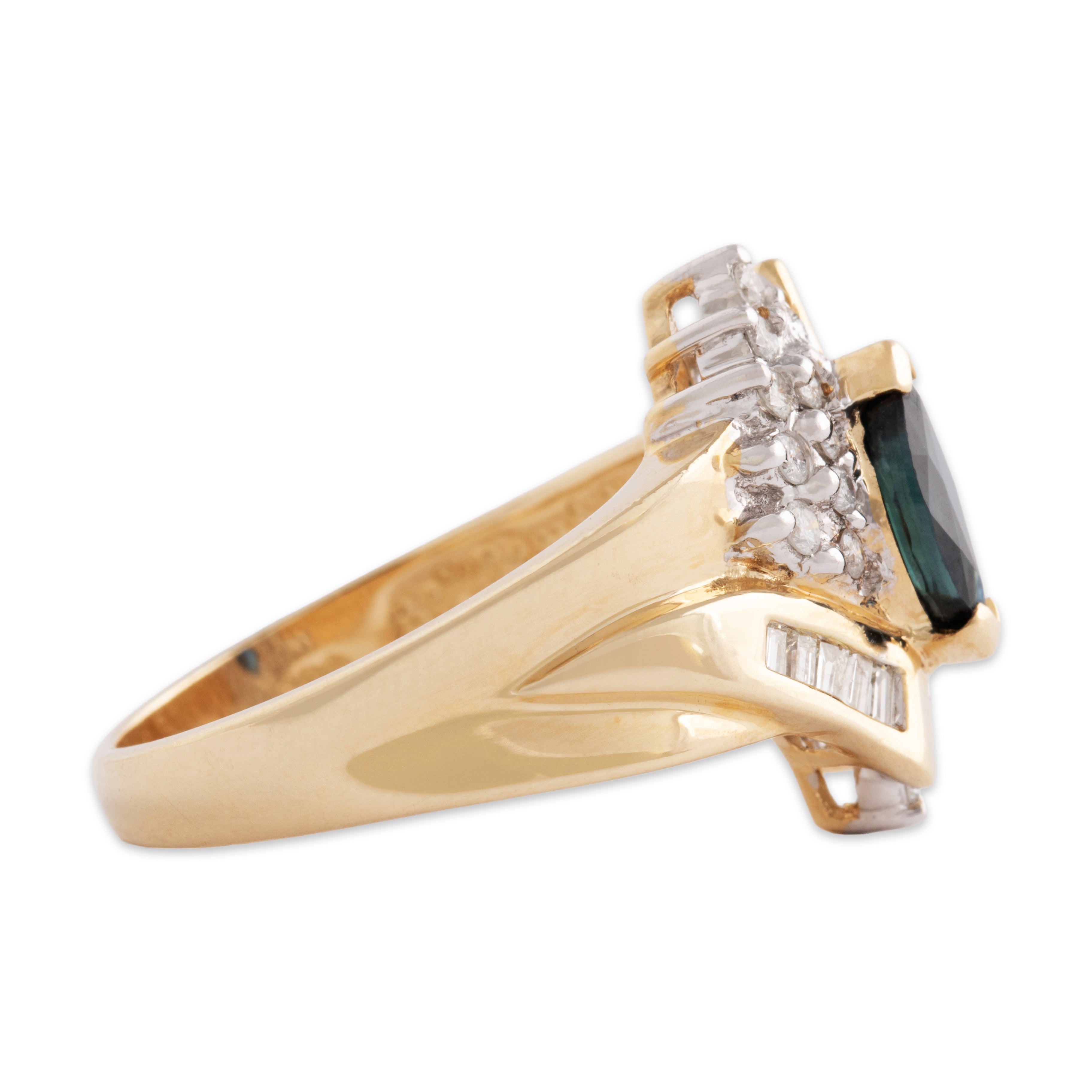 Vintage 14k Yellow Gold Blue Sapphire Diamond Mixed-Cut Bypass Ring - Side view