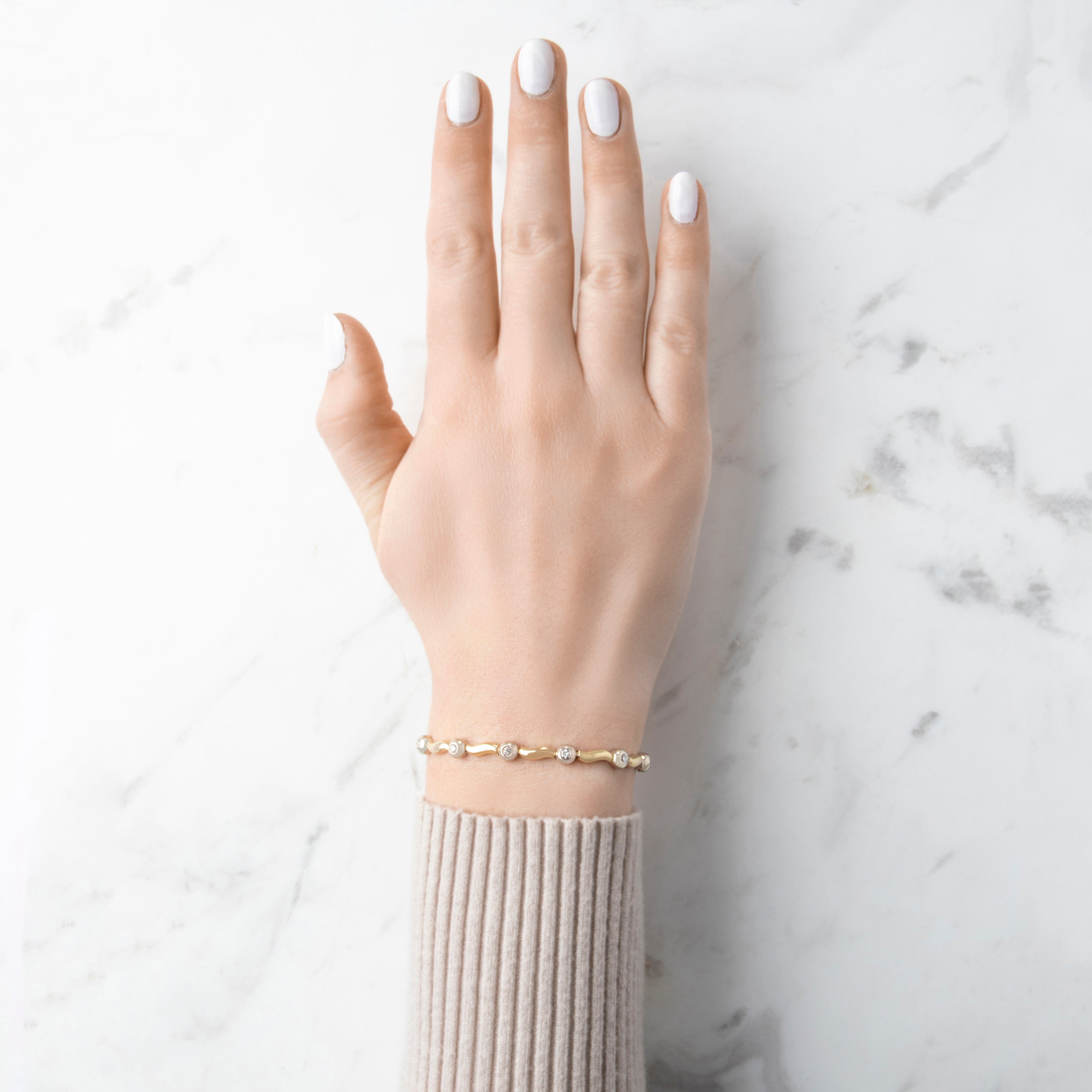 Vintage 14k Yellow & White Gold .507cttw Diamond Wavy Station Bracelet - On model view