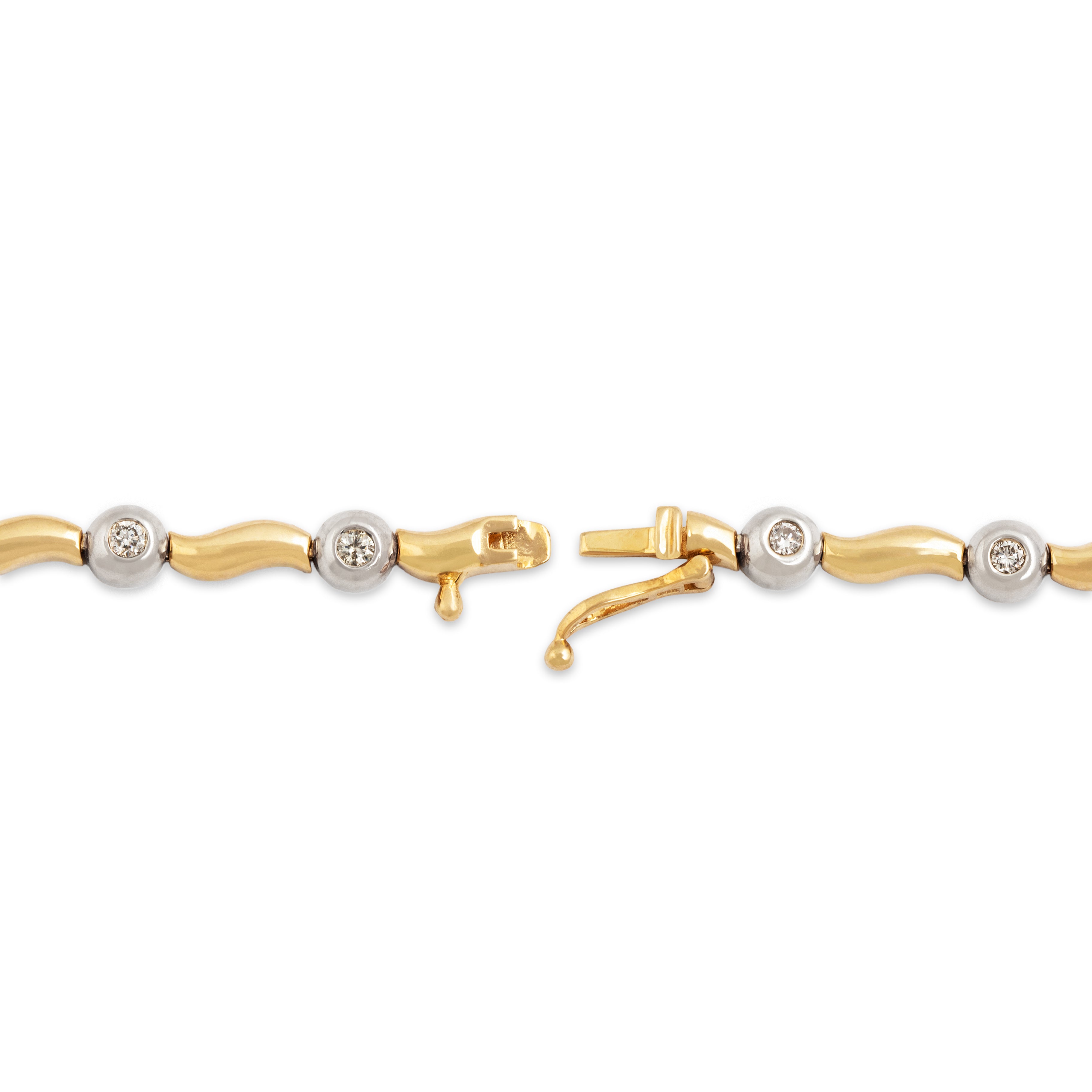 Vintage 14k Yellow & White Gold .507cttw Diamond Wavy Station Bracelet 6.75