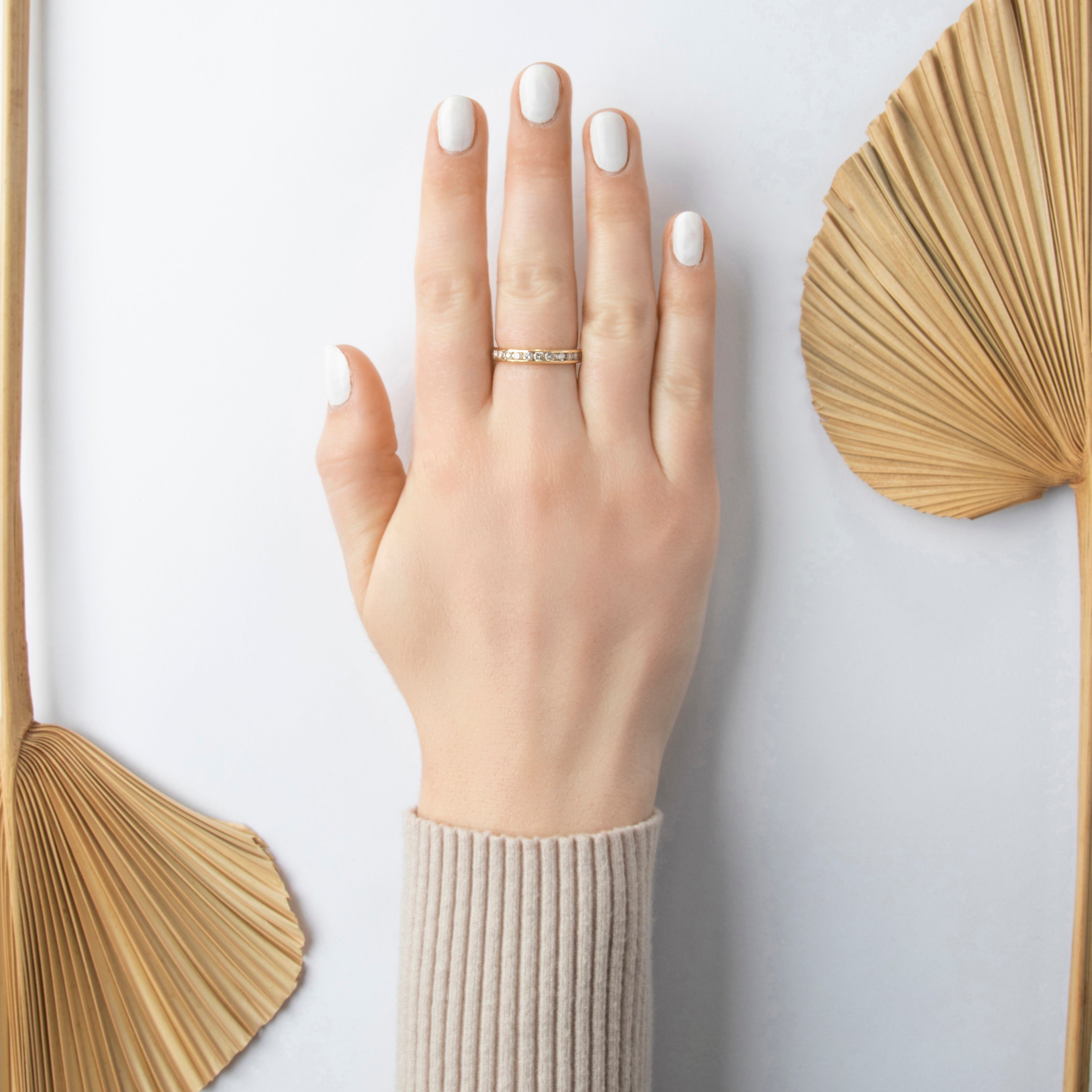 Vintage 14k Yellow Gold .87cttw Diamond Simple Channel-Set Band Ring - On model view