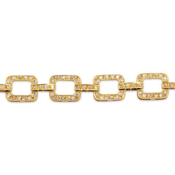 Vintage 18k Yellow Gold 1.386cttw Diamond Adorned Square Link Bracelet 6