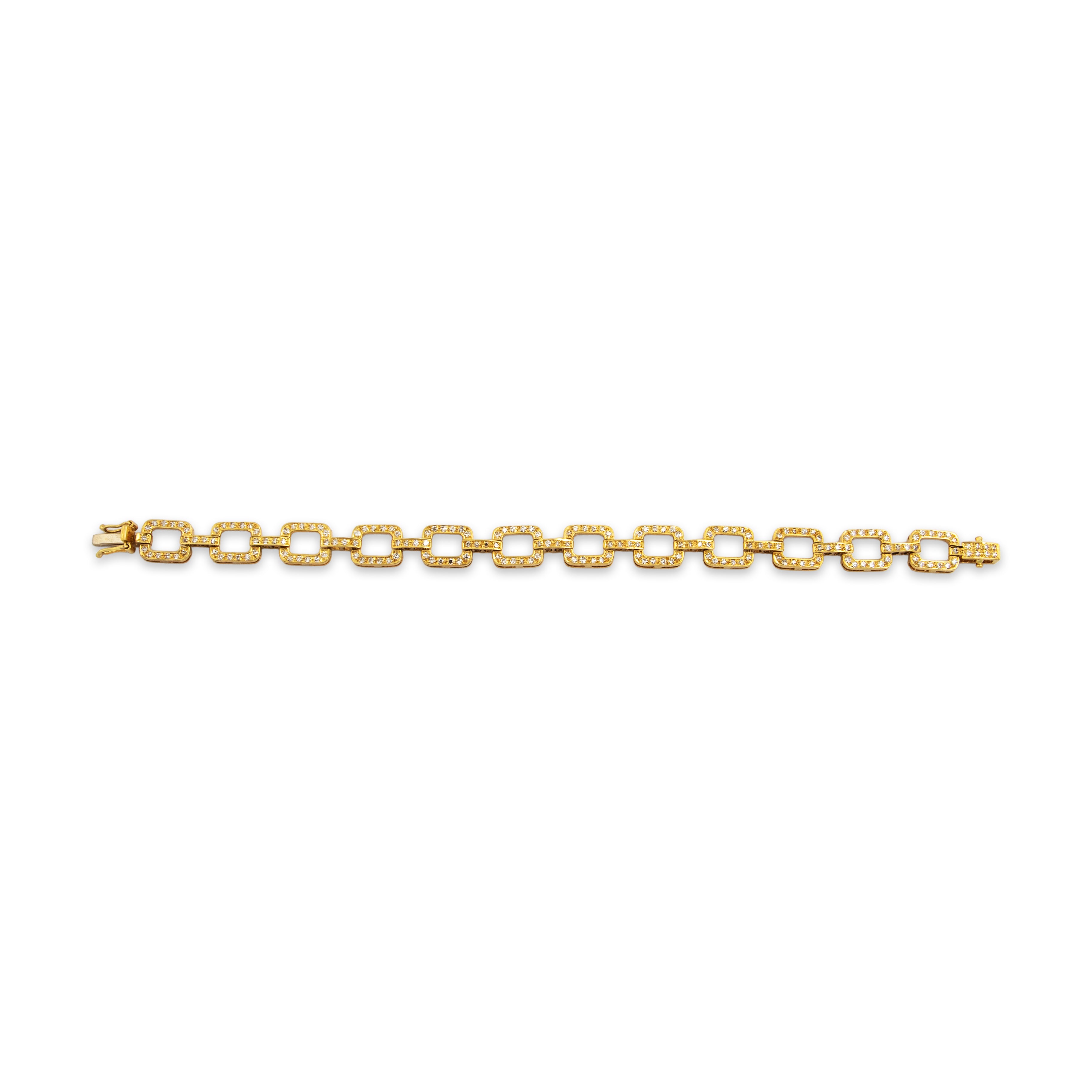Vintage 18k Yellow Gold 1.386cttw Diamond Fantastic Square Link Bracelet - Close-up view