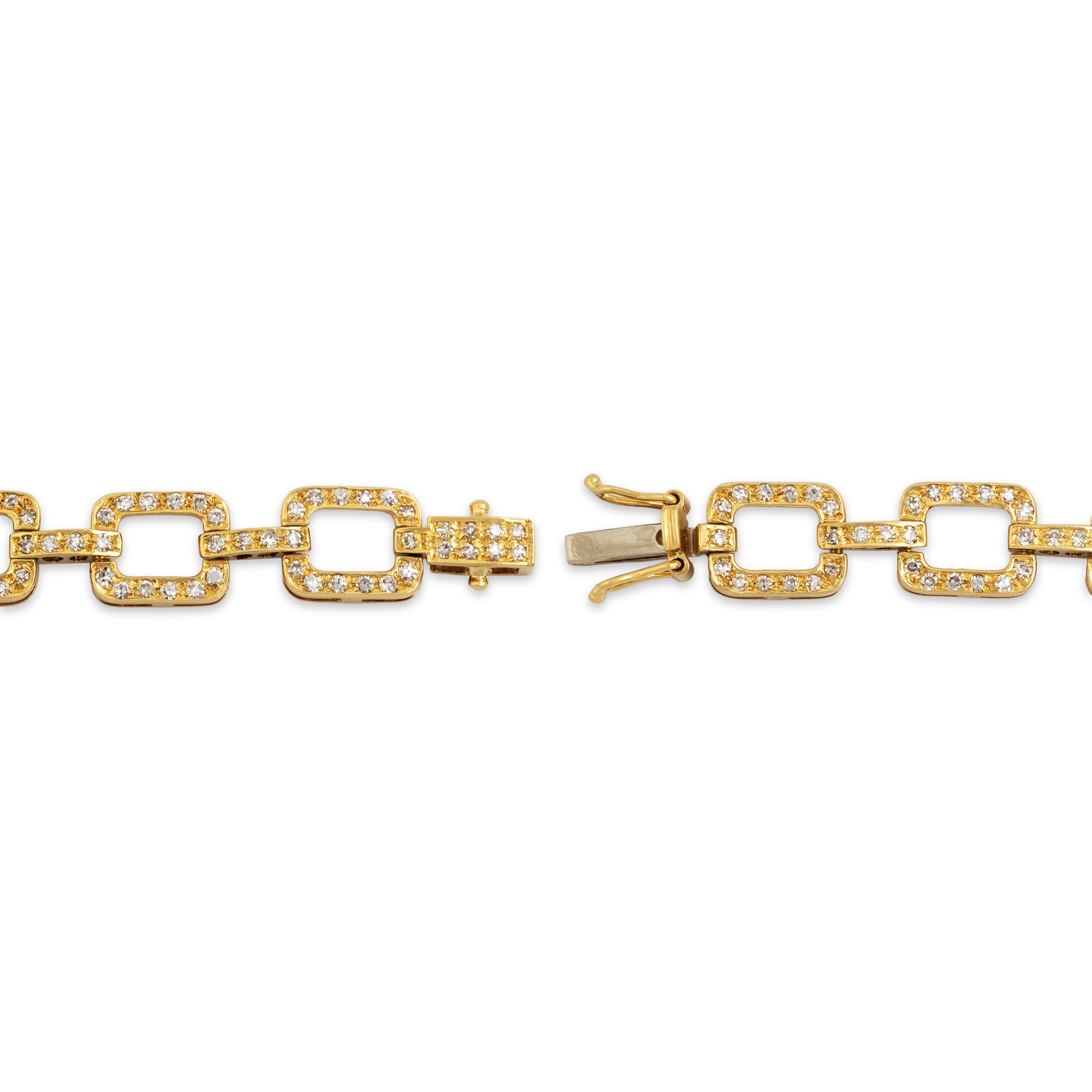 Vintage 18k Yellow Gold 1.386cttw Diamond Fantastic Square Link Bracelet - clasp view