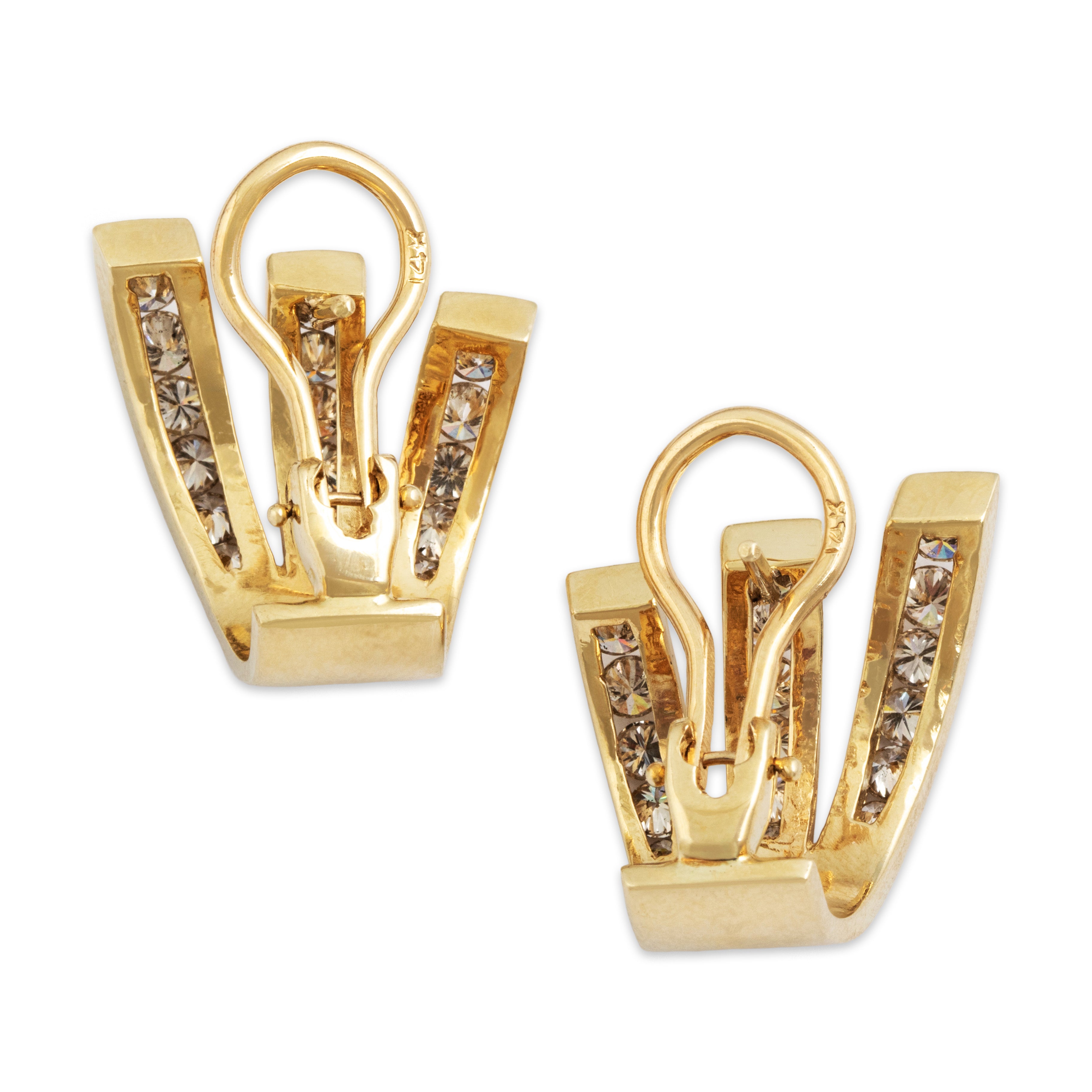 Vintage Large 14k Yellow Gold 1.988cttw Diamond Climbing Stud Earrings- Back view