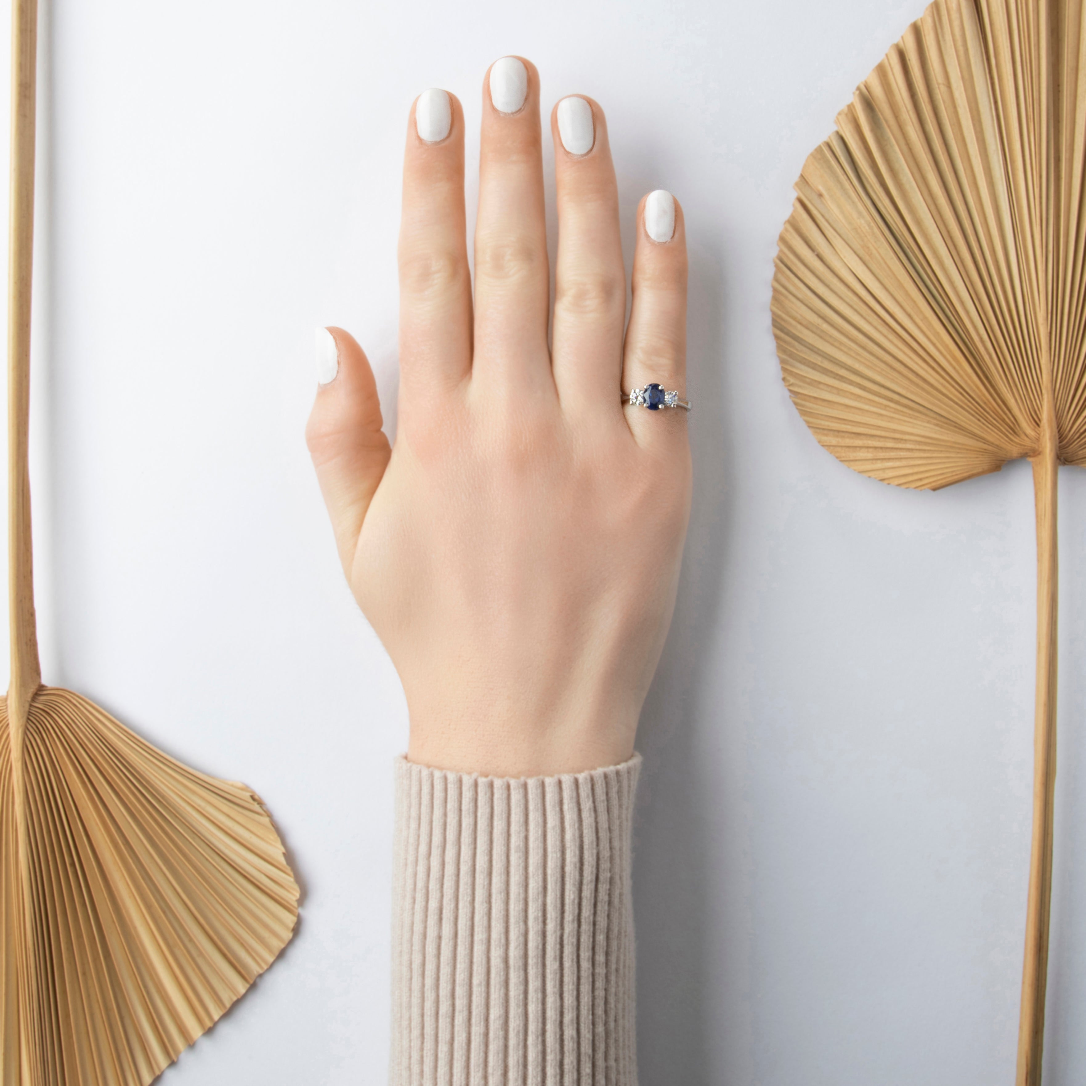 Estate Platinum 1.4ct Blue Sapphire .46cttw Diamond Striking Trio Ring - On model view