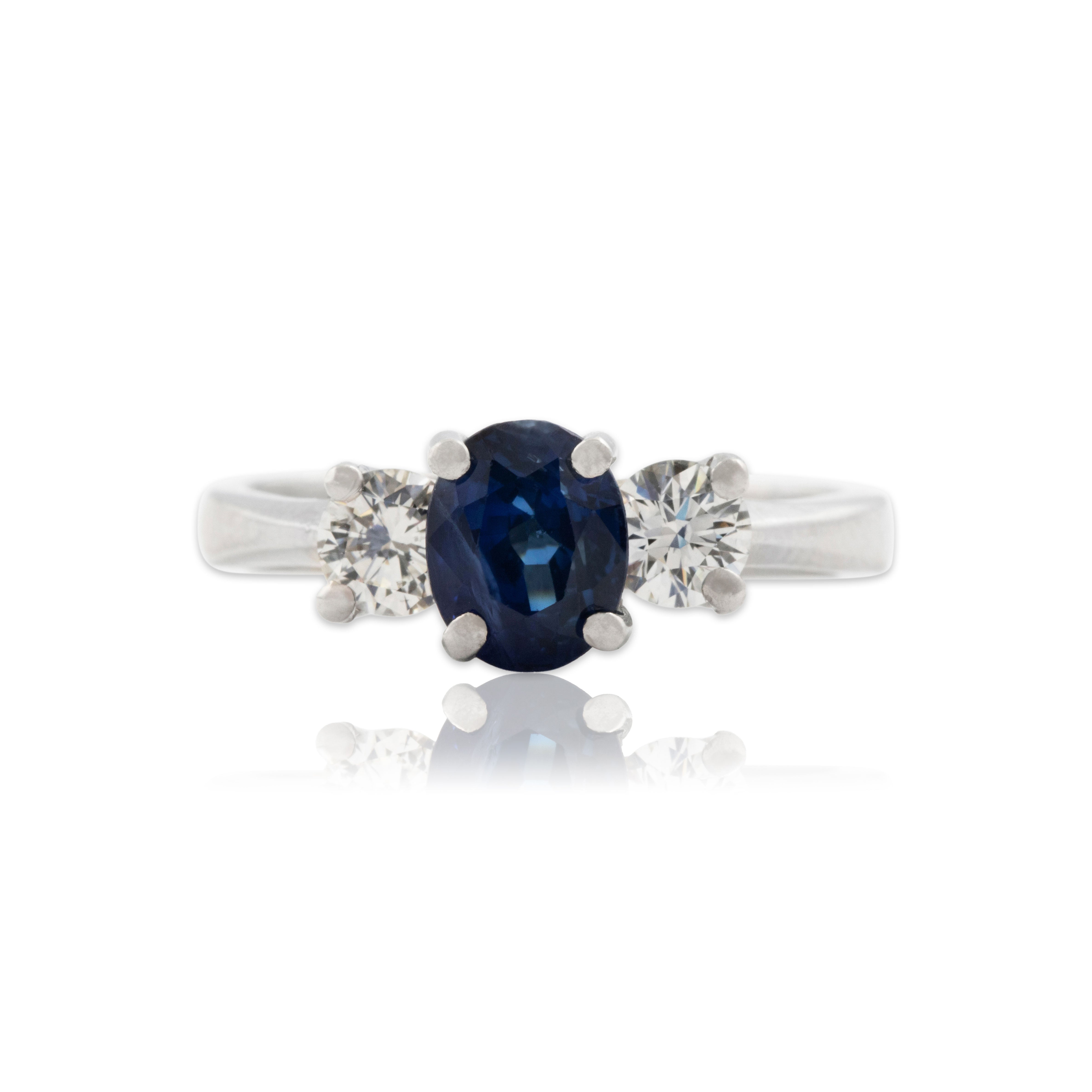 Estate Platinum 1.4ct Blue Sapphire .46cttw Diamond Striking Trio Ring 5.75