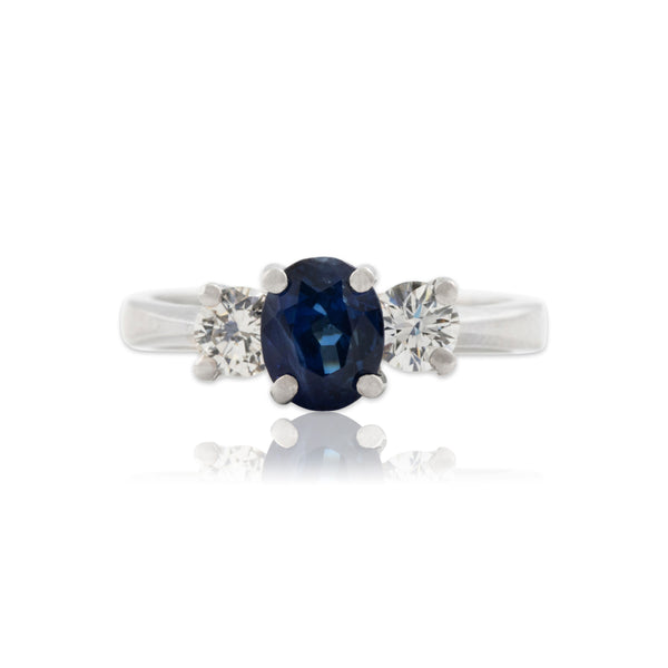 Estate Platinum 1.4ct Blue Sapphire .46cttw Diamond Striking Trio Ring 5.75