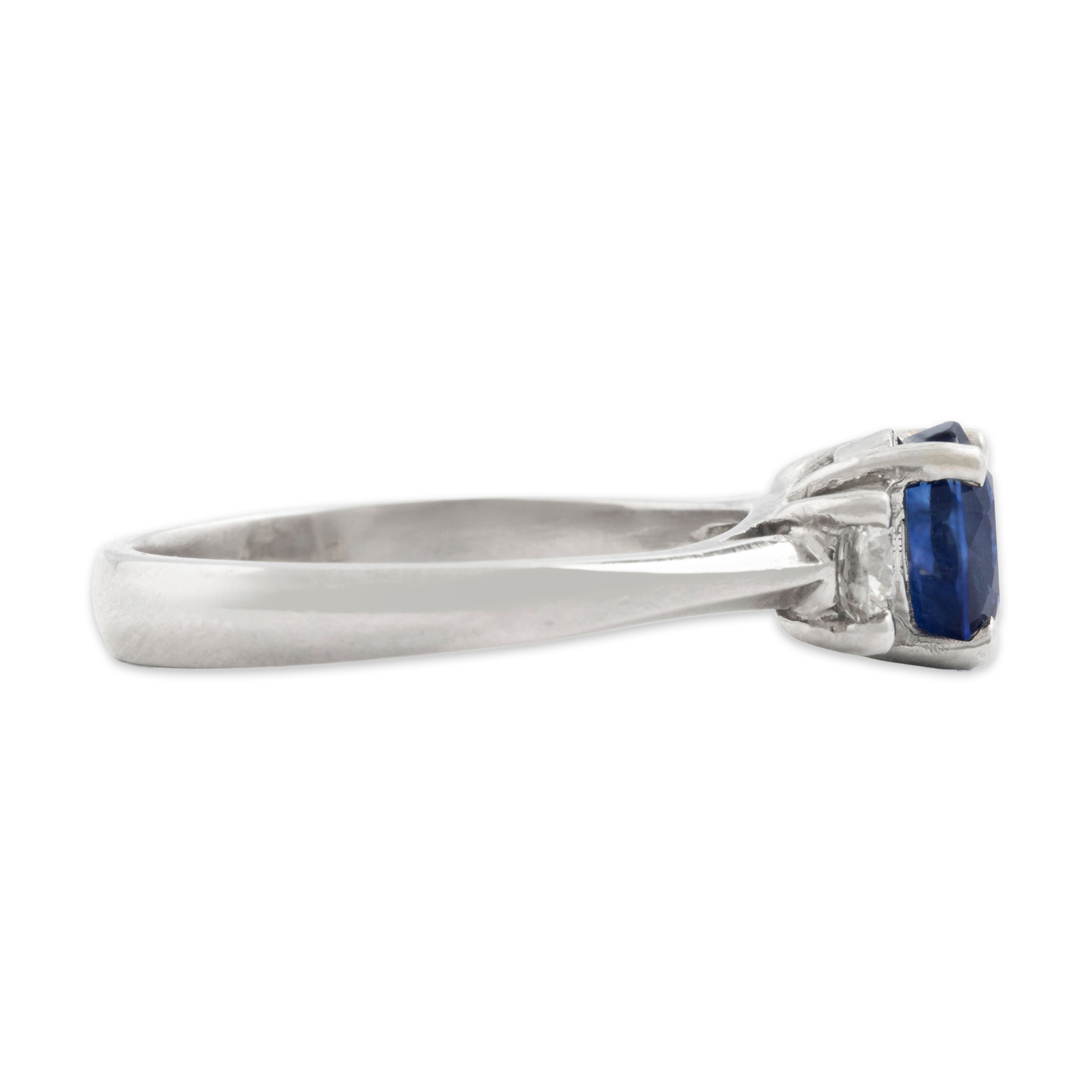 Estate Platinum 1.4ct Blue Sapphire .46cttw Diamond Striking Trio Ring - Side view