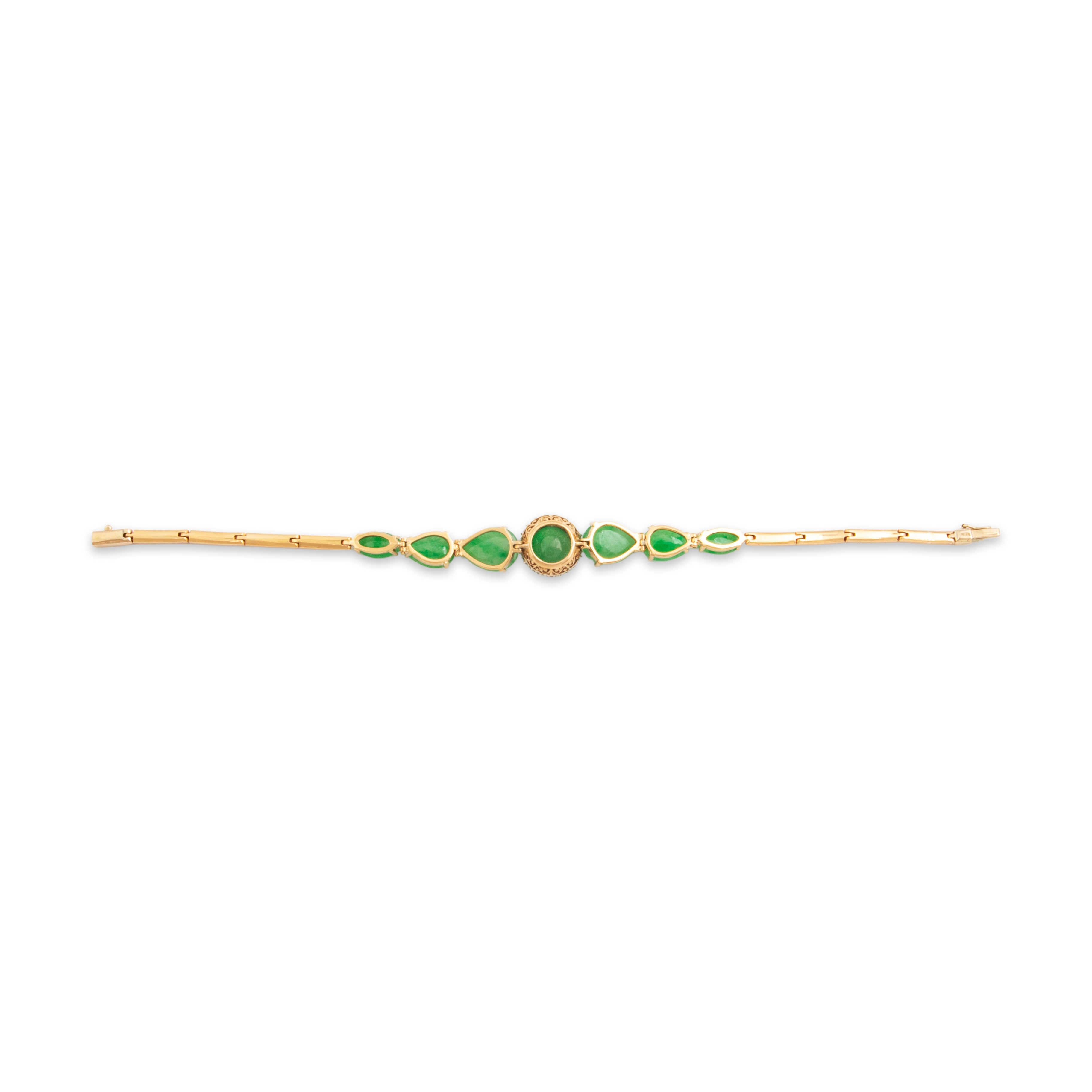 Antique 18k Rosy Yellow Gold 15.8cttw Jade Diamond Stellar Halo Bracelet - Back view