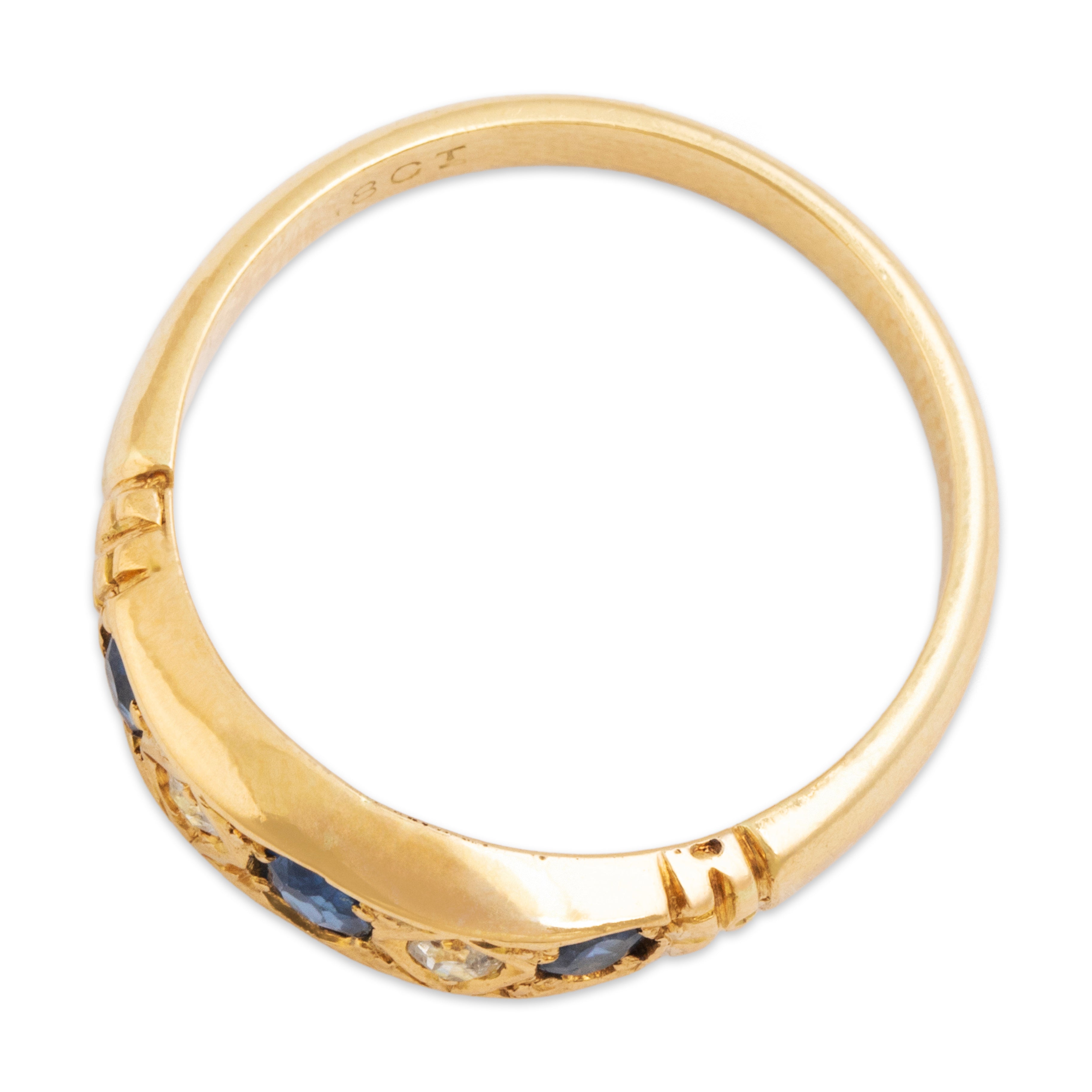 Antique 18k Yellow Gold Sapphire Old Mine Diamond Impressive Band Ring - Overall view