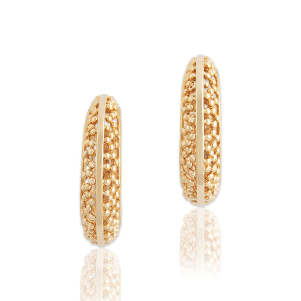 Vintage 14k Yellow Gold Beaded Design Hoop Earrings